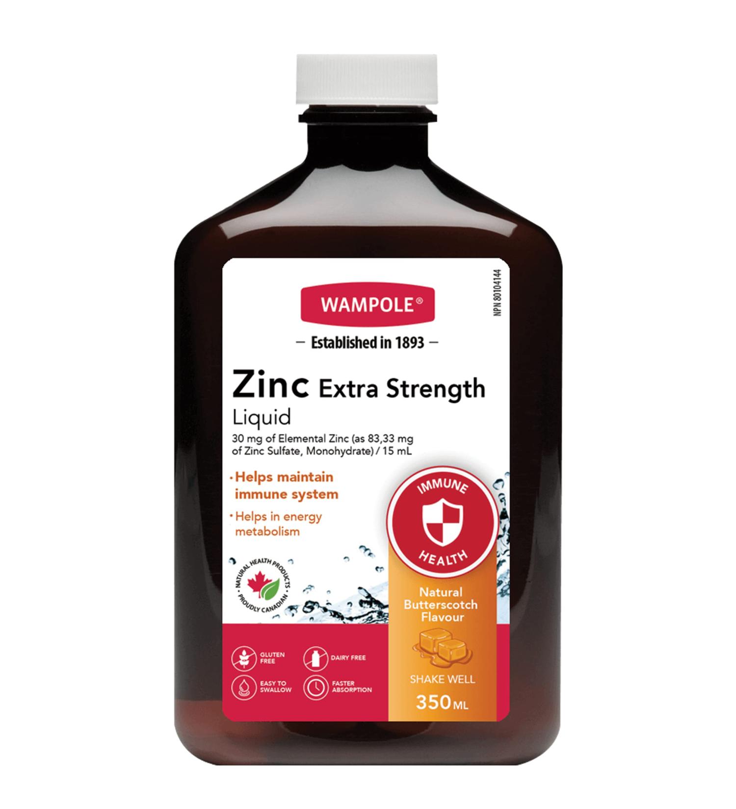 Wampole Zinc Liquid Extra Strength Fast Liquid Absorption - Immune System & Energy (350 ml) - Buy Online on GoSupps.com