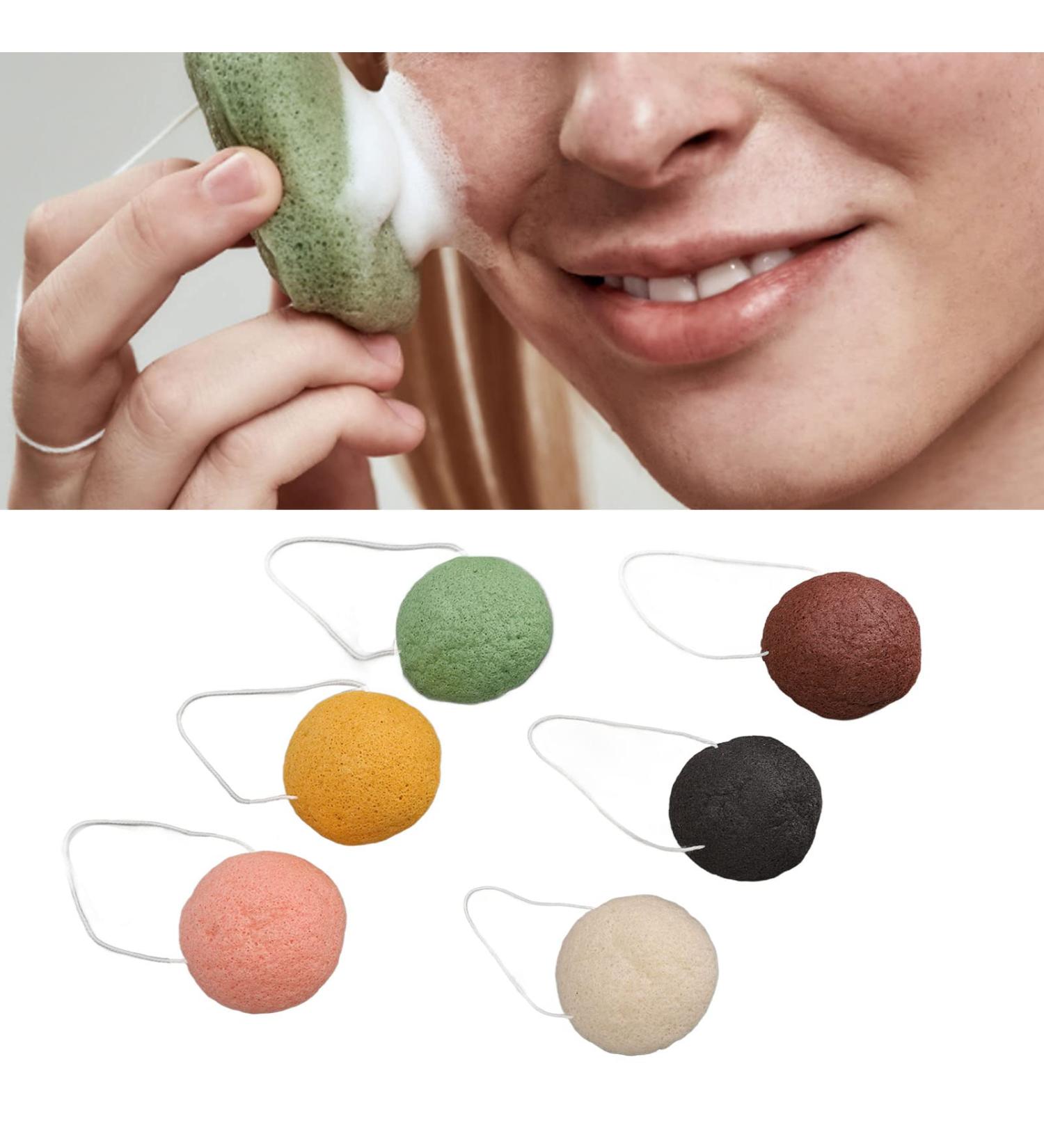 6 Pieces Biodegradable Konjac Facial Sponge Set | Deep Pore Cleansing & Exfoliation for All Skin Types - Buy Online on GoSupps.com