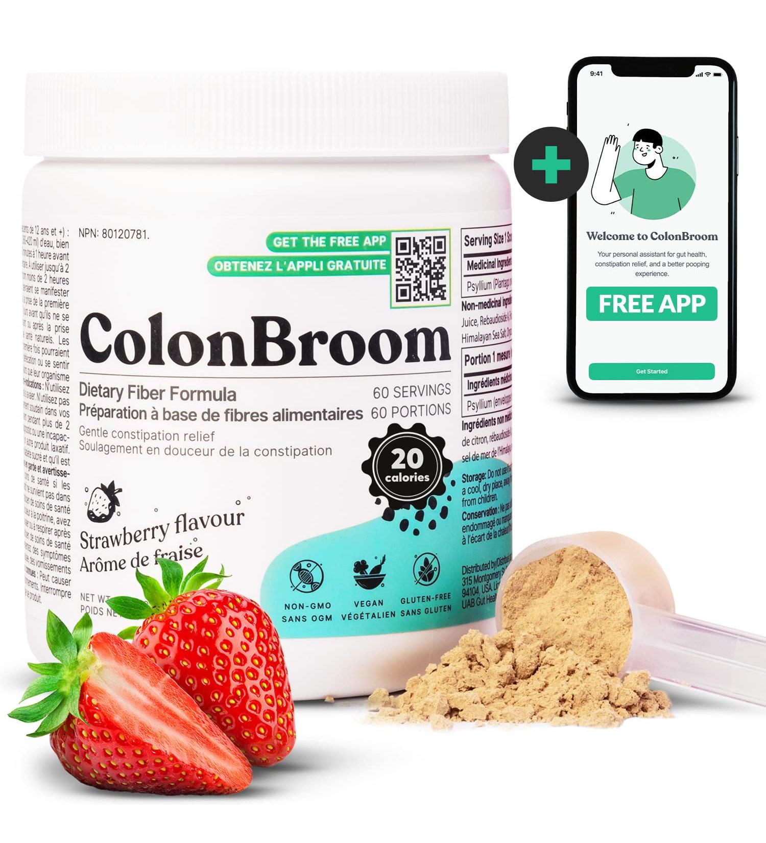ColonBroom Psyllium Husk Powder - Colon Cleanser for Constipation & Bloating Relief Gut Health - Vegan Gluten-Free Non-GMO Fiber Supplement (60 Servings) - Buy Online on GoSupps.com