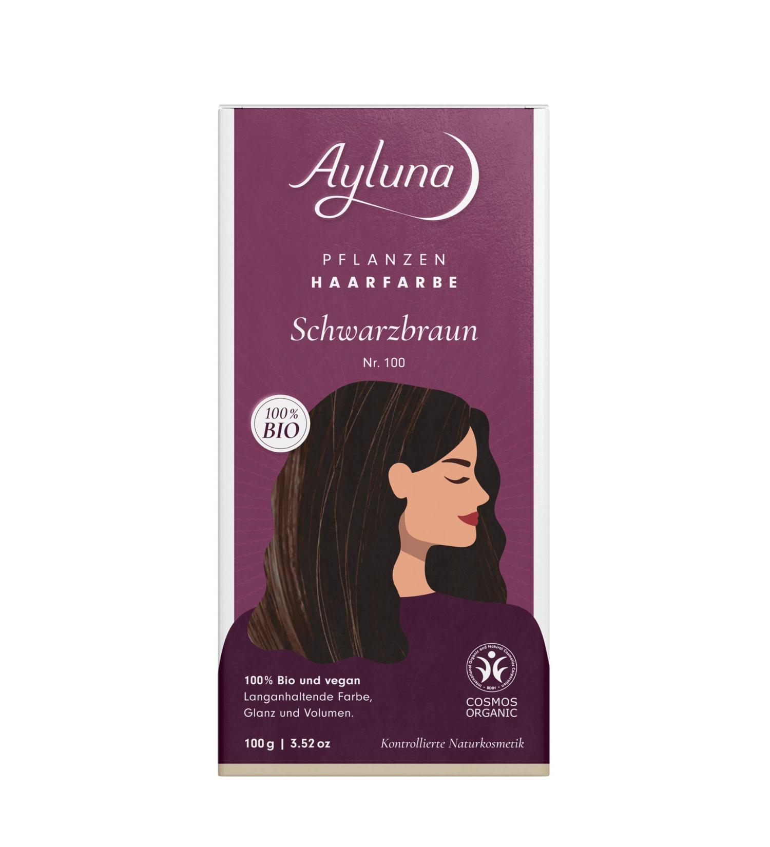 Ayluna plant hair color 100 black -brown vegan hair color with henna Indian Krapp Fenugreek & Chamomile for a long -lasting coloring shine volume ammonia -free 100% gray hair cover 100g black brown (1 Pack)