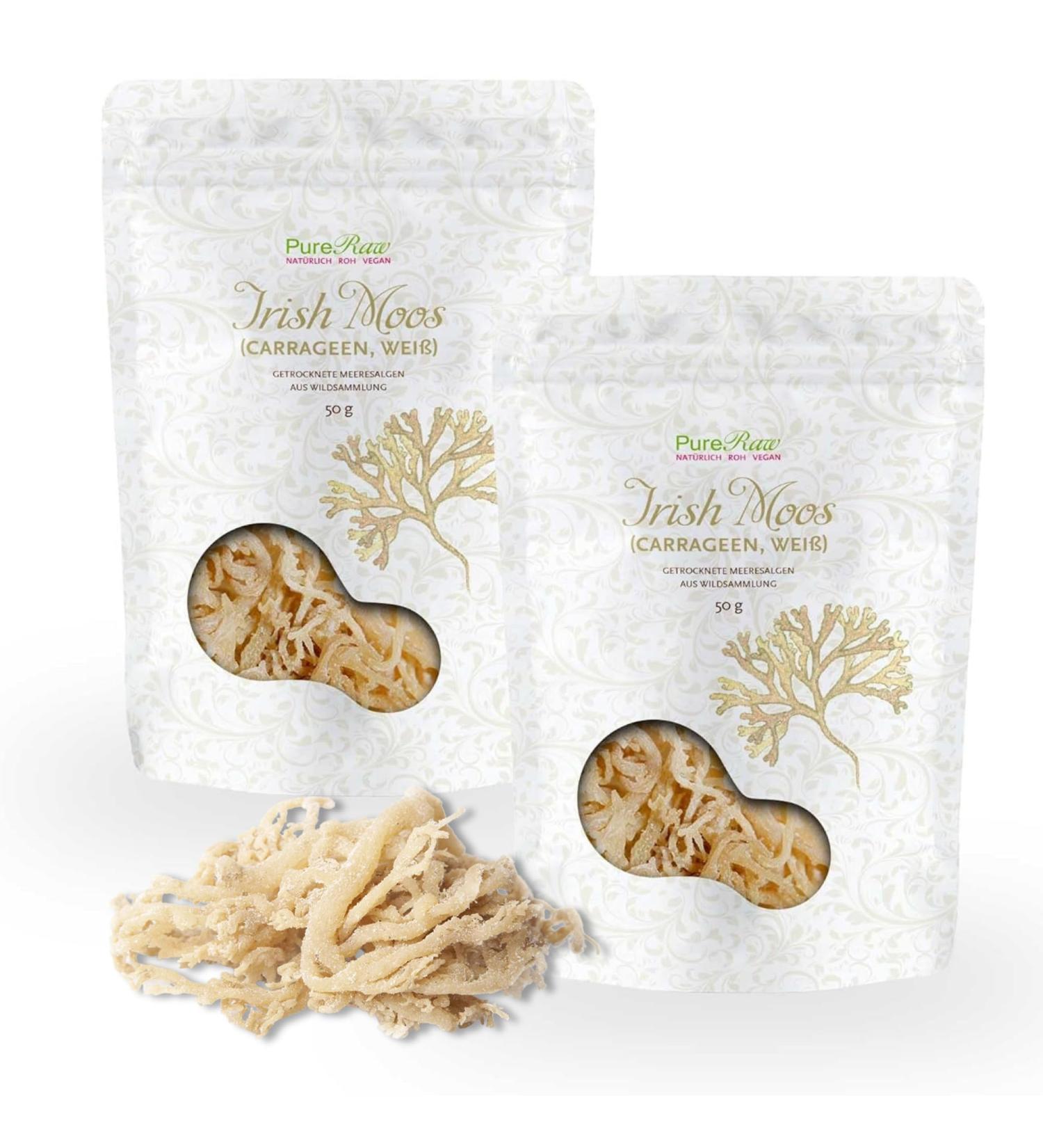 Irish Moos Sea Moss Cartilage Tang - Wild Collection Vegan Raw Carrageen Algae | Premium 100g (2x50g) Gelatin Thickening Agent & Algae Salad by Pureeraw - Buy Online on GoSupps.com