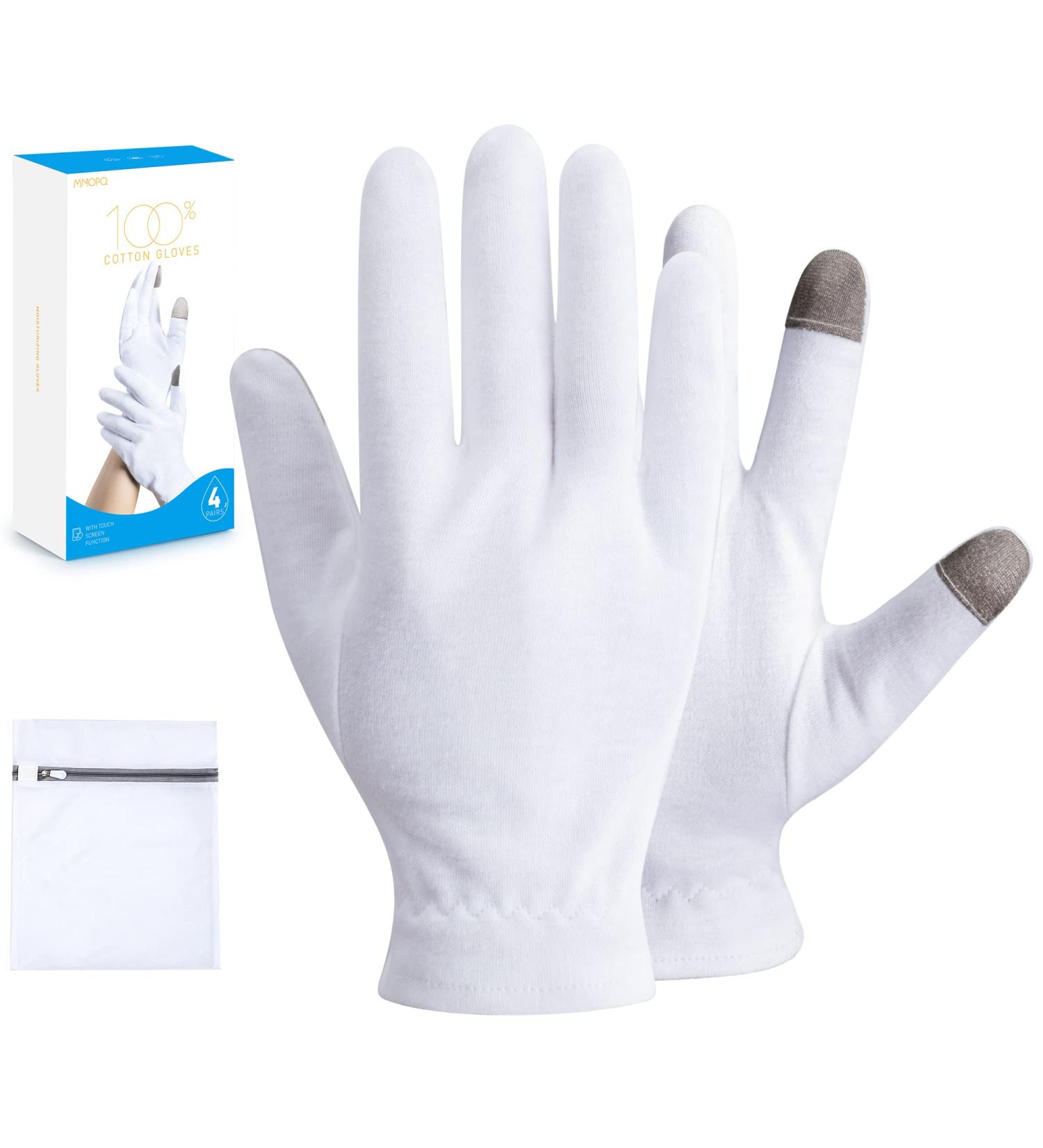 MNOPQ 100% Cotton Moisturizing Gloves - 4 Pairs Medium | Overnight Bedtime Gloves for Eczema | Touch Screen Friendly | Includes Washing Bag & Wristband - Buy Online on GoSupps.com