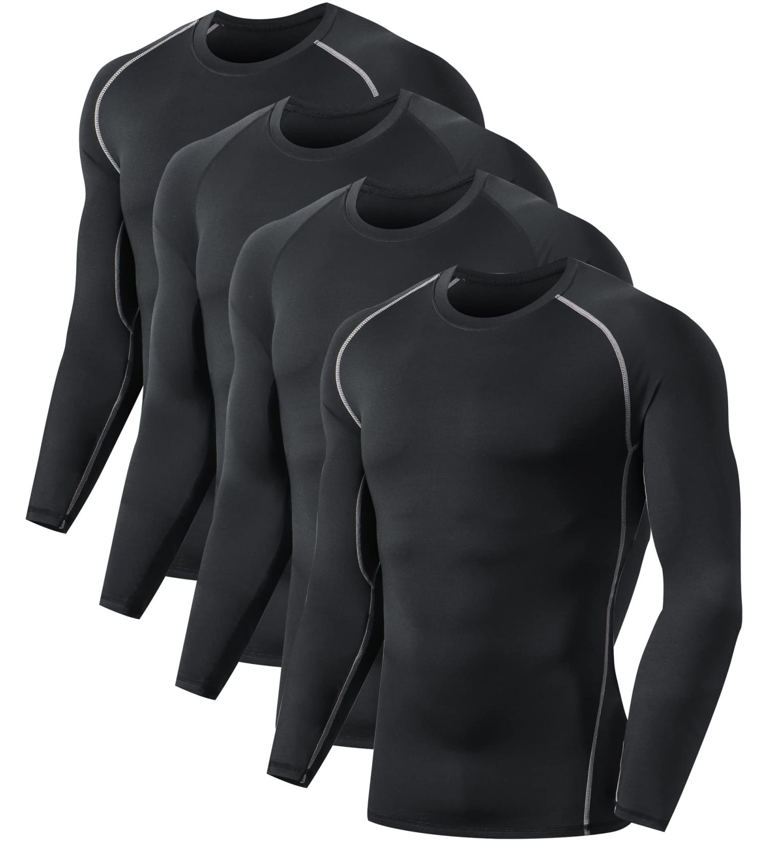 Men's Long Sleeve Compression Shirts 4 Pack - Athletic Base Layer for Cold Weather Workout - Black, Large - Buy Online on GoSupps.com