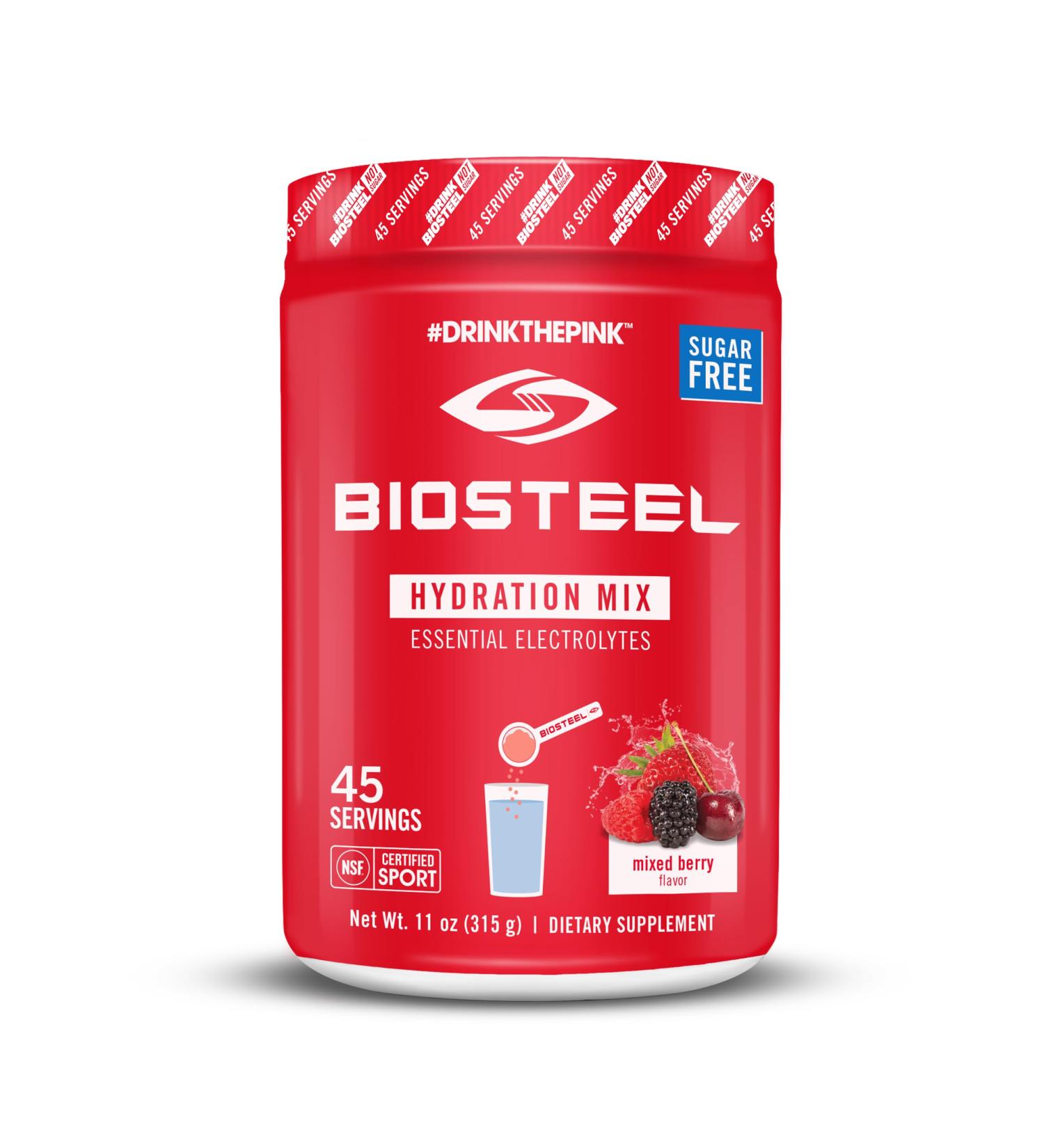 BioSteel Zero Sugar Hydration Mix - 5 Essential Electrolytes Mixed Berry Flavor 45 Servings - Great Tasting International Shipping - Buy Online on GoSupps.com