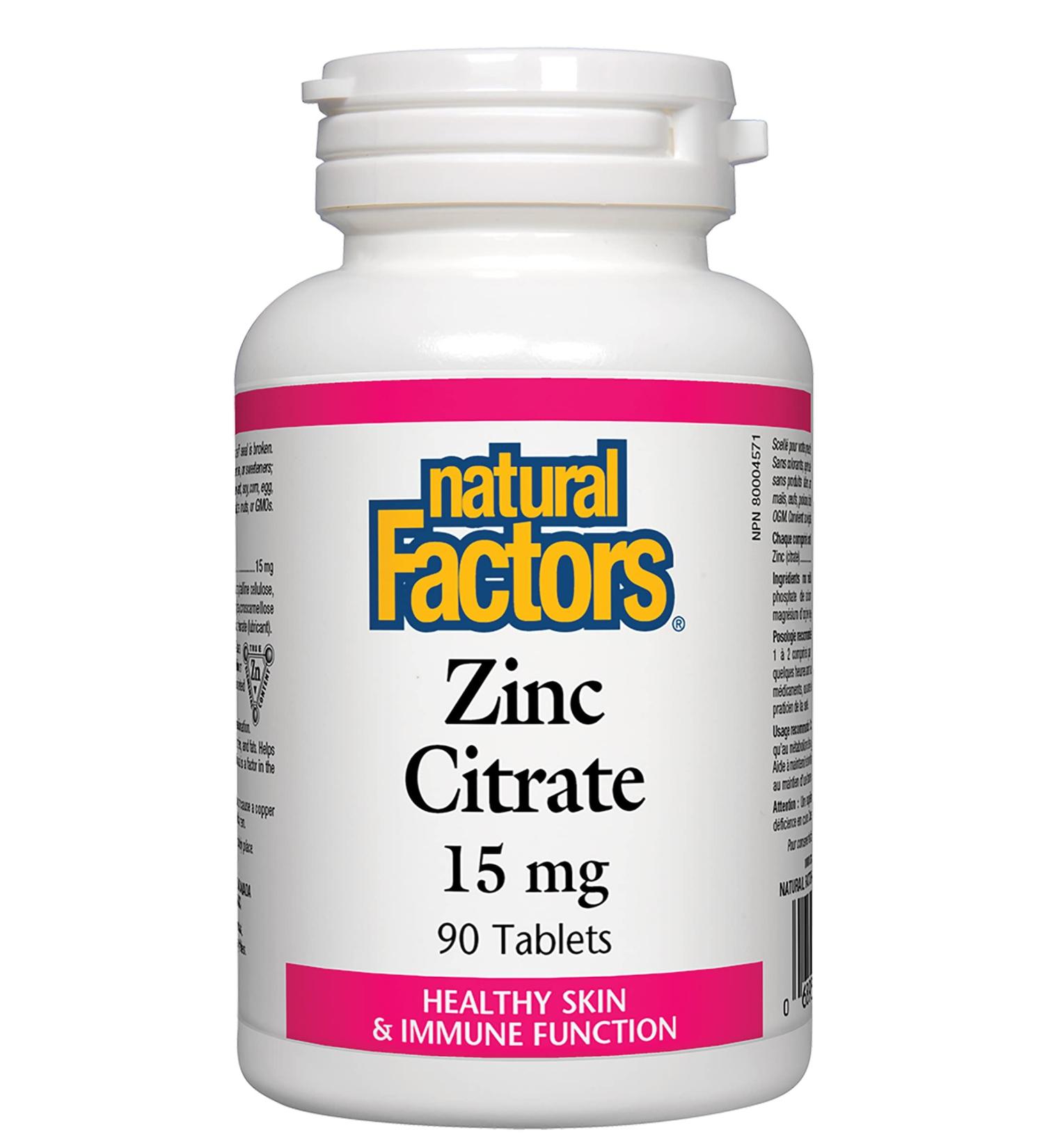 Natural Factors Zinc Citrate 15mg Tablets 90 Count by Natural Factors - Buy Online on GoSupps.com
