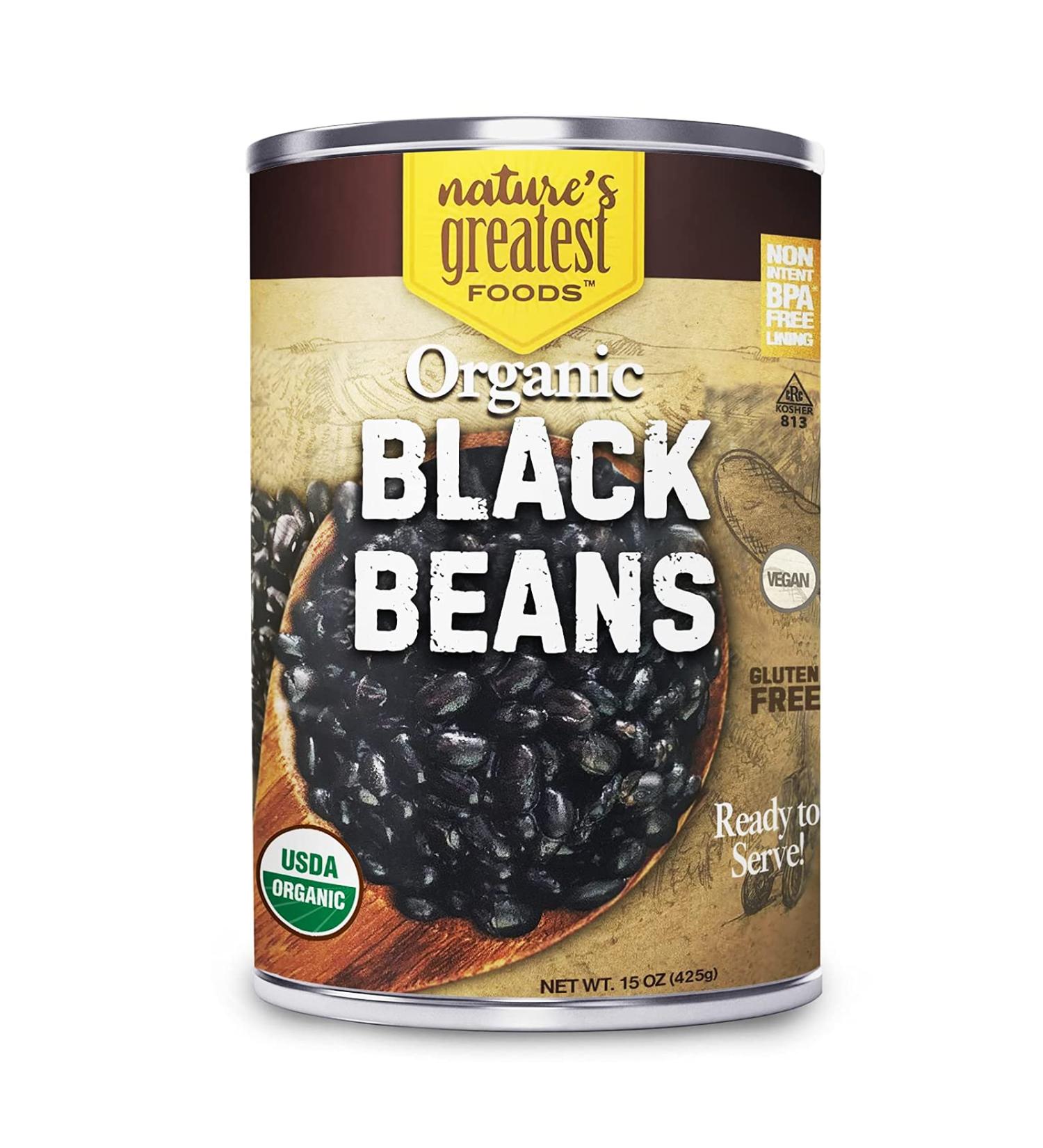 Nature's Greatest Foods Organic Canned Black Beans 15oz - 12 Pack | GMO-Free & Kosher | Ready-To-Serve - Buy Online on GoSupps.com