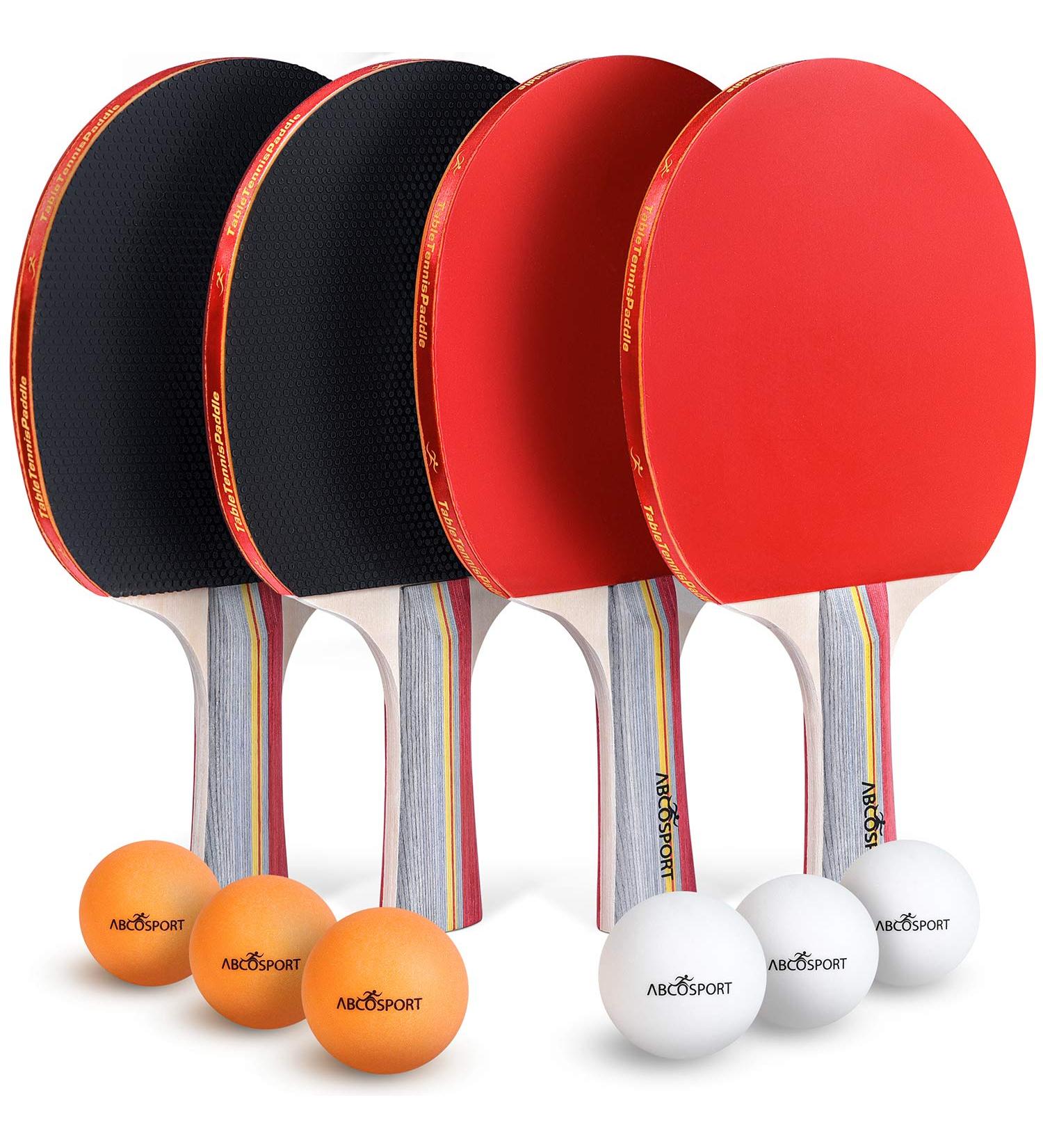 Abco Tech Ping Pong Paddle & Table Tennis Set - Pack of 4 Premium Rackets and 6 Table Tennis Balls - Soft Sponge Rubber - Ideal for Professional and Recreational Games - 2 or 4 Players - Buy Online on GoSupps.com