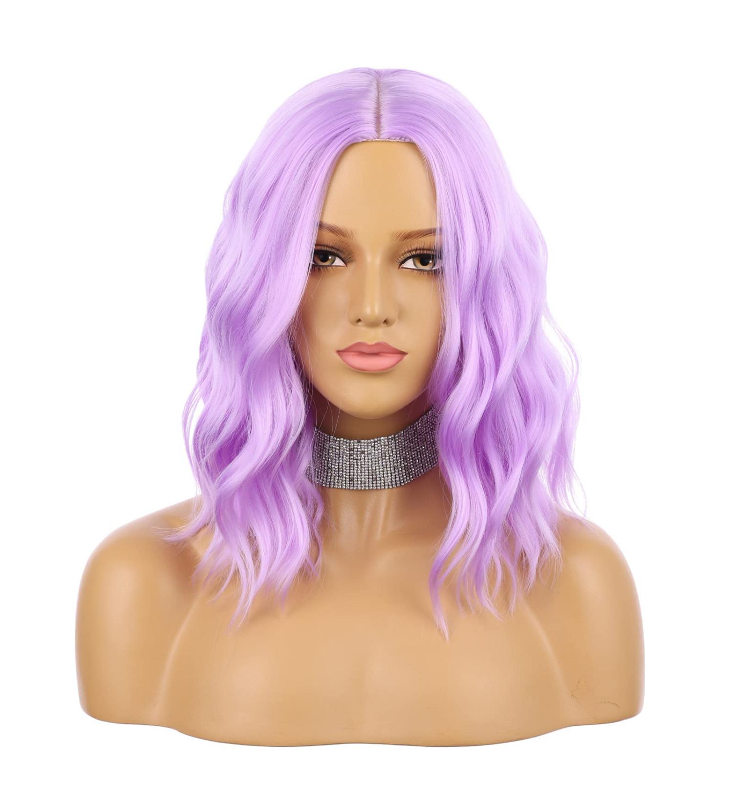 eNilecor 14 Inch Lavender Purple Short Bob Wig for Women - Natural Wavy Synthetic Wig for Cosplay and Party Costume - Buy Online on GoSupps.com