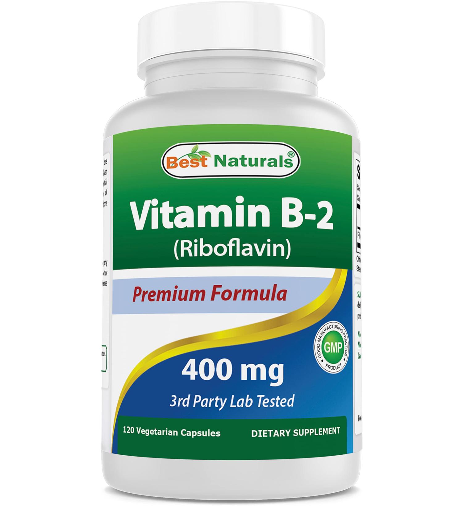 Best Naturals Vitamin B2 400mg - Migraine Relief Veggie Capsules - Coenzyme Precursor - 120 Count Pack - Riboflavin Supplement - Buy Online on GoSupps.com
