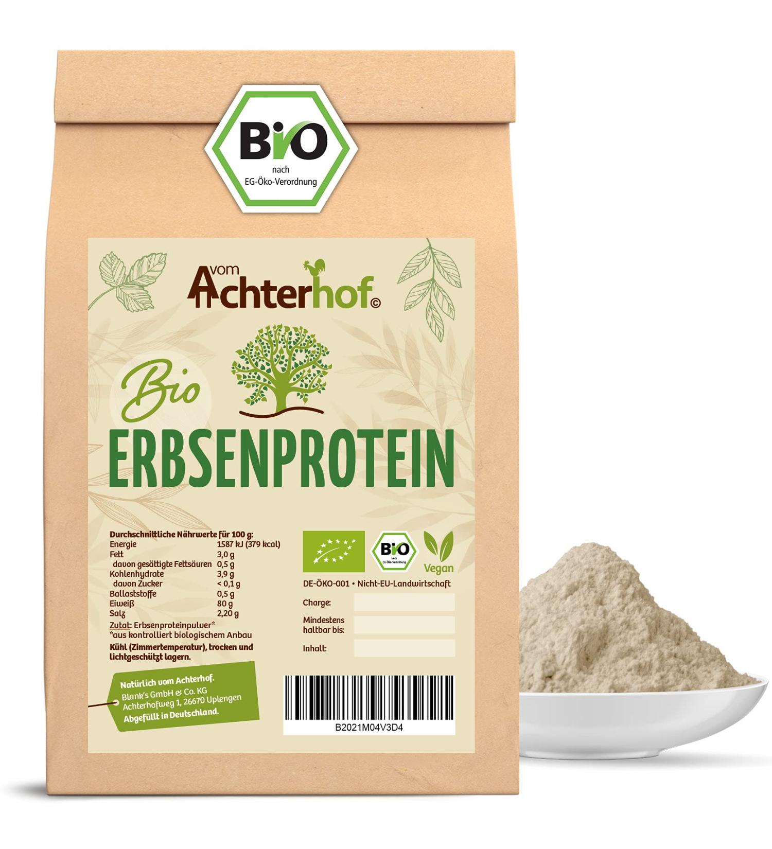 Organic Pea Protein Powder 500g - 80% Protein Content | Vegan - Achterhof - Buy Online on GoSupps.com