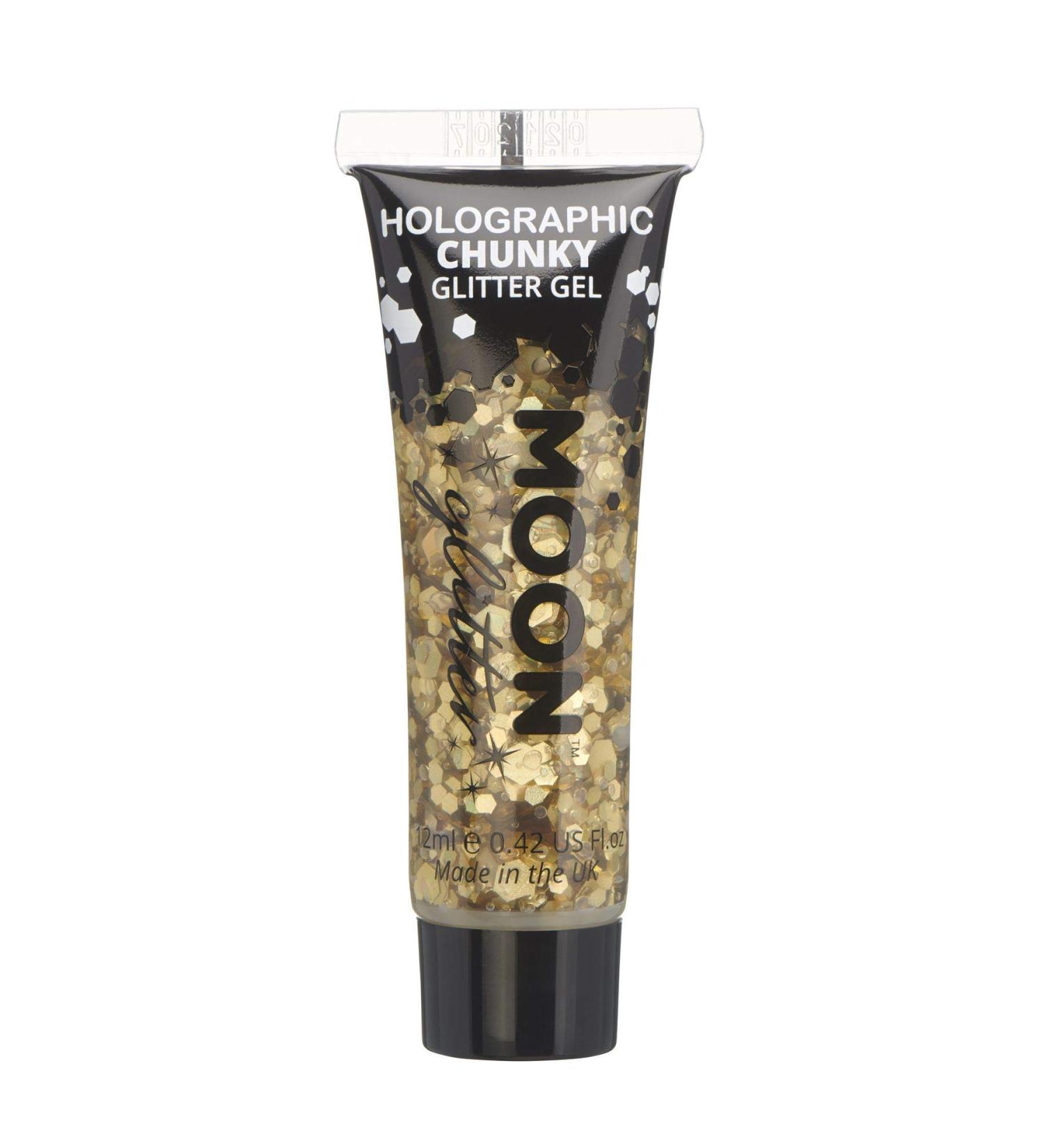 Moon Glitter Holographic Chunky Gold Glitter Gel - 12ml - Cosmetic Festival Face Paint for Face, Body, Hair & Nails - Buy Online on GoSupps.com