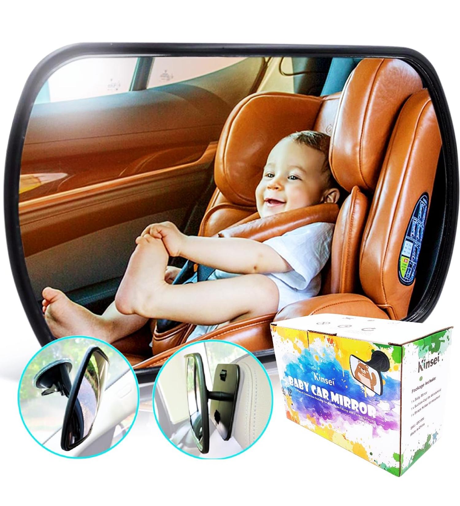 Baby Car Mirror - Rear View Mirror for Back Seat | Wide Convex Frostproof with Suction Cups & Straps - Safe Child Observation - Buy Online on GoSupps.com