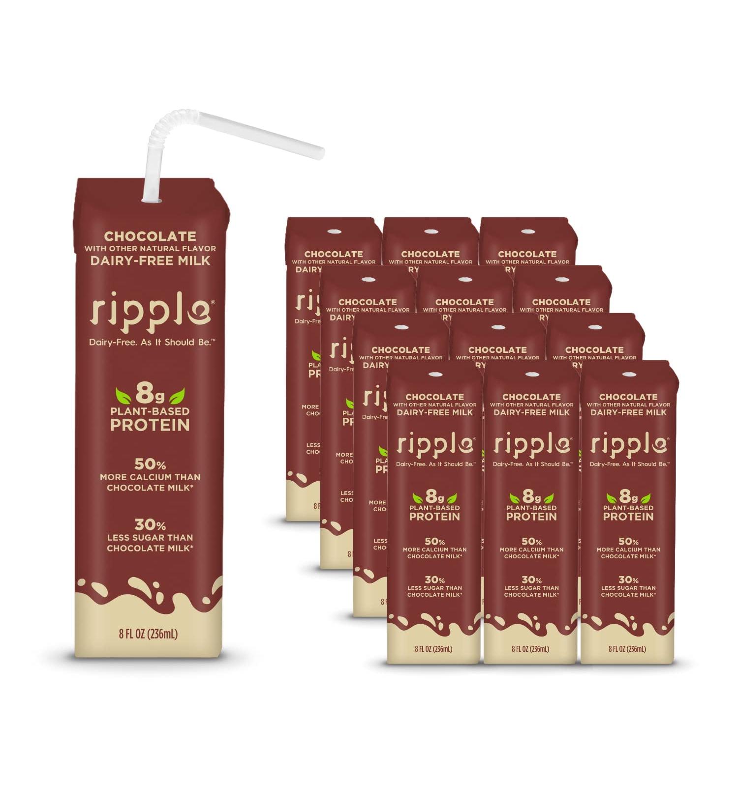 Ripple 8oz Non-Dairy Milk Chocolate (Pack of 12)  Vegan Milk With 8g Pea Protein in Shelf Stable Single Serve Cartons  Great for Kids Lunchboxes On-The-Go  Non GMO Plant Based Gluten Free - Buy Online on GoSupps.com