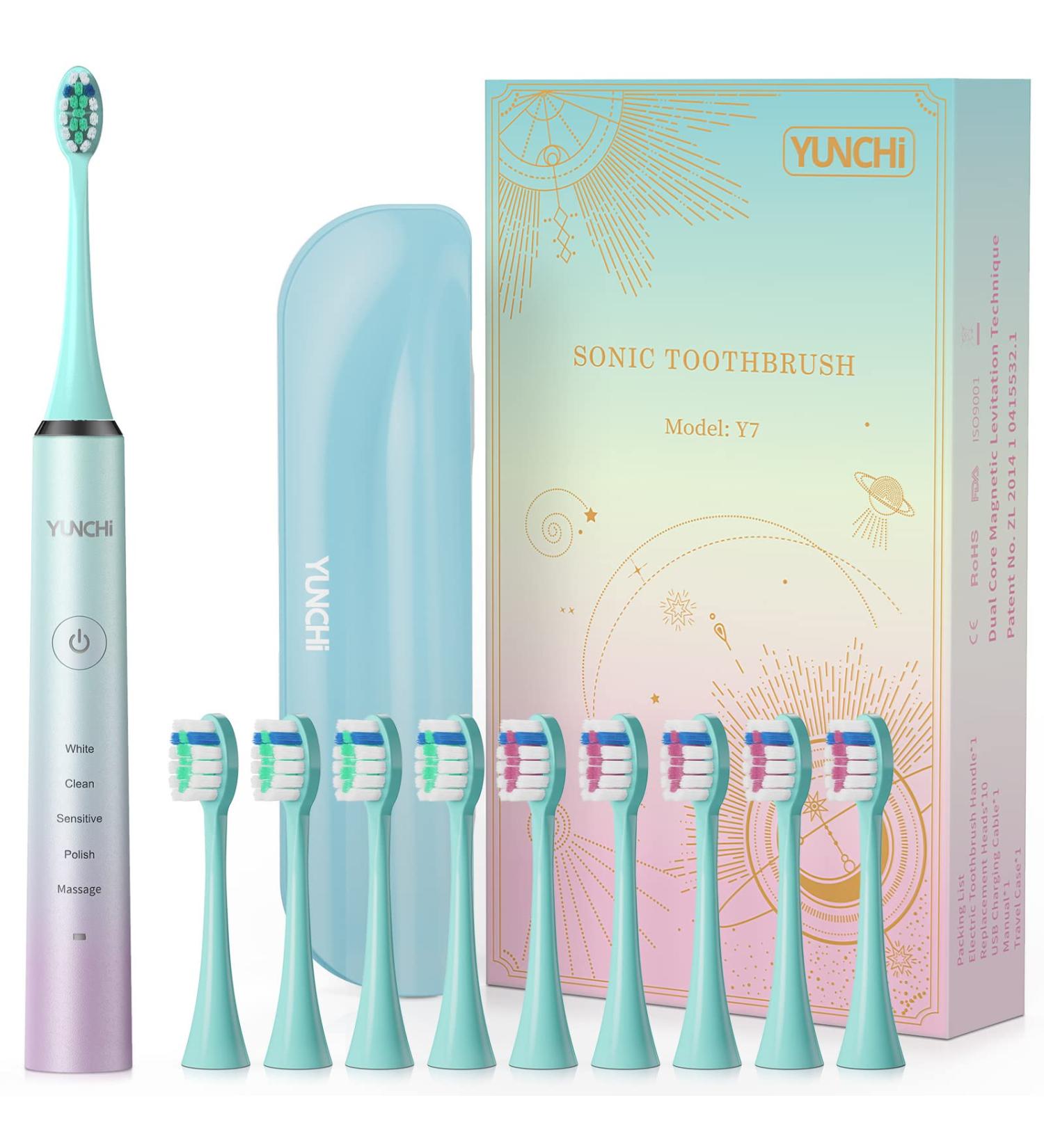 YUNCHI Y7 Sonic Electric Toothbrush - Rechargeable, 10 Dupont Heads, 5 Modes, 40,000 VPM, 2-Min Timer for Adults & Kids - Buy Online on GoSupps.com