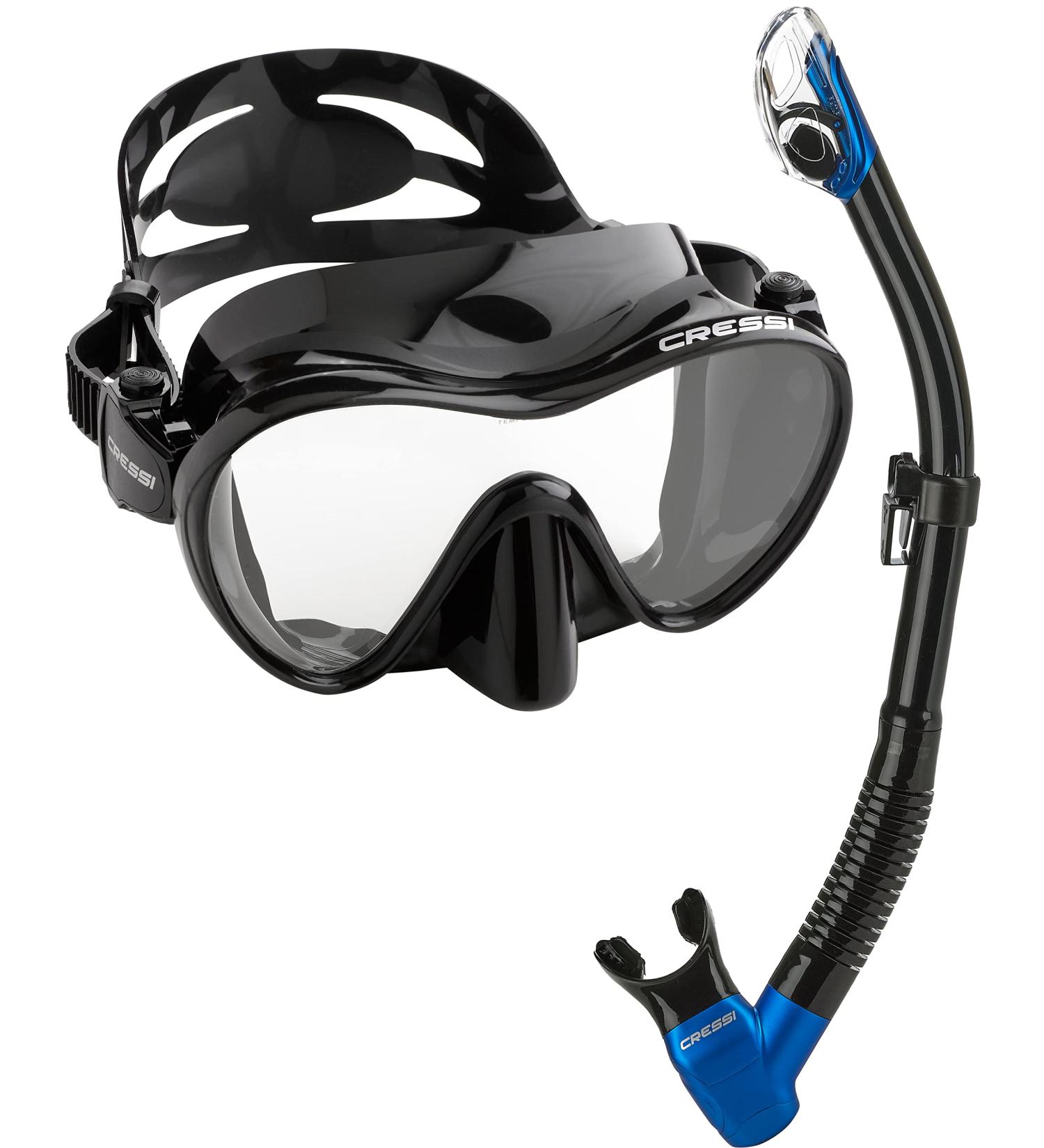 Cressi Scuba Diving Snorkeling Kit - Freediving Mask & Dry Snorkel | F1 & Supernova Dry: Designed in Italy All Black/BL Metallic