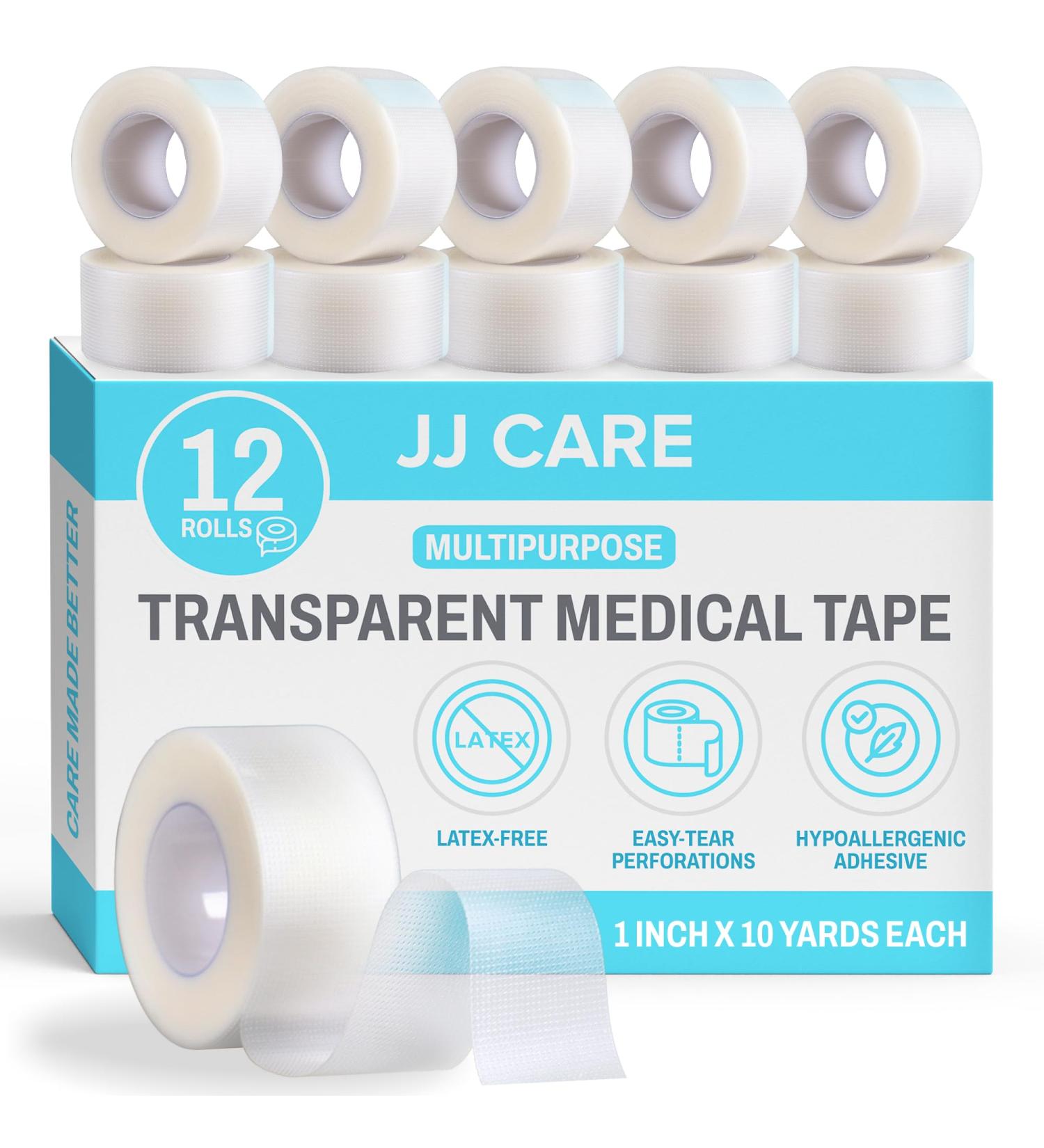 JJ CARE Transparent Medical Tape - 12 Pack 1"x10 Yards No Residue Clear Surgical Tape for Wound Care Easy-Tear First Aid Tape - Buy Online on GoSupps.com