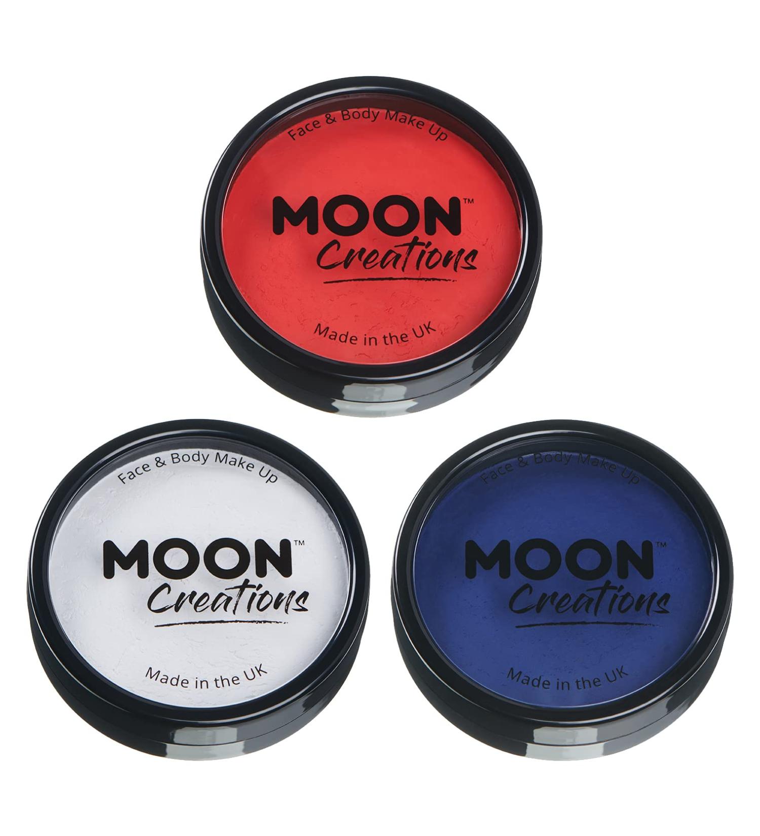 Moon Creations Moon Creations Pro Face & Body Paint Cake Pots Jubilee Union Jack Queen red white blue Professional water-based makeup for adults and children 36 g