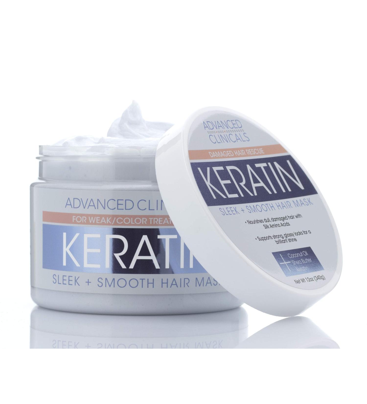 Advanced Clinicals Keratin Hair Mask - Sleek & Smooth 12 oz (340g) | Nourish & Repair - Buy Online on GoSupps.com
