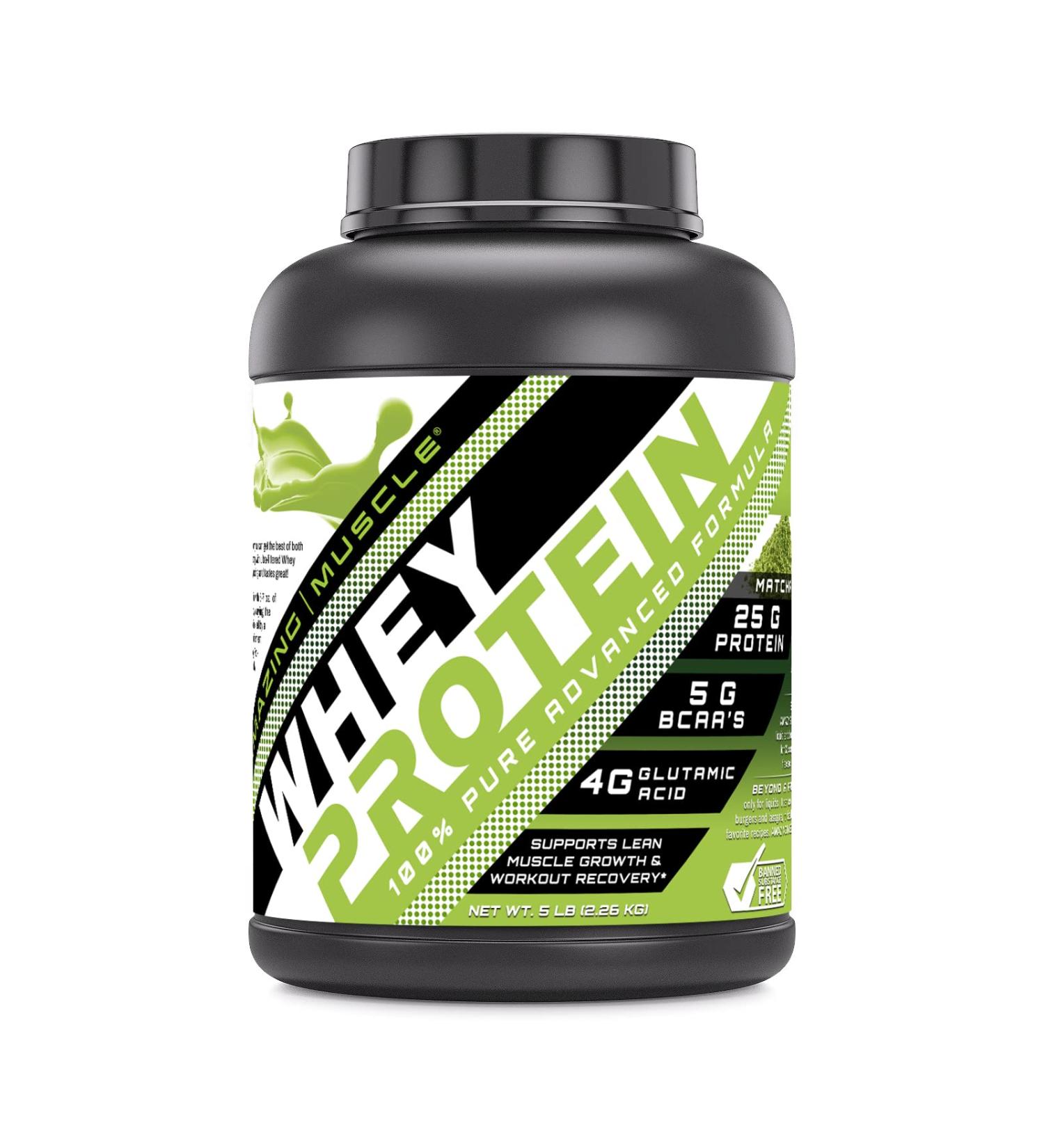 Amazing Muscle 100% Whey Protein Powder *Advanced Formula with Whey Protein Isolate as a Primary Ingredient Along with Ultra Filtered Whey Protein Concentrate (Japanese Matcha 5 Lb)