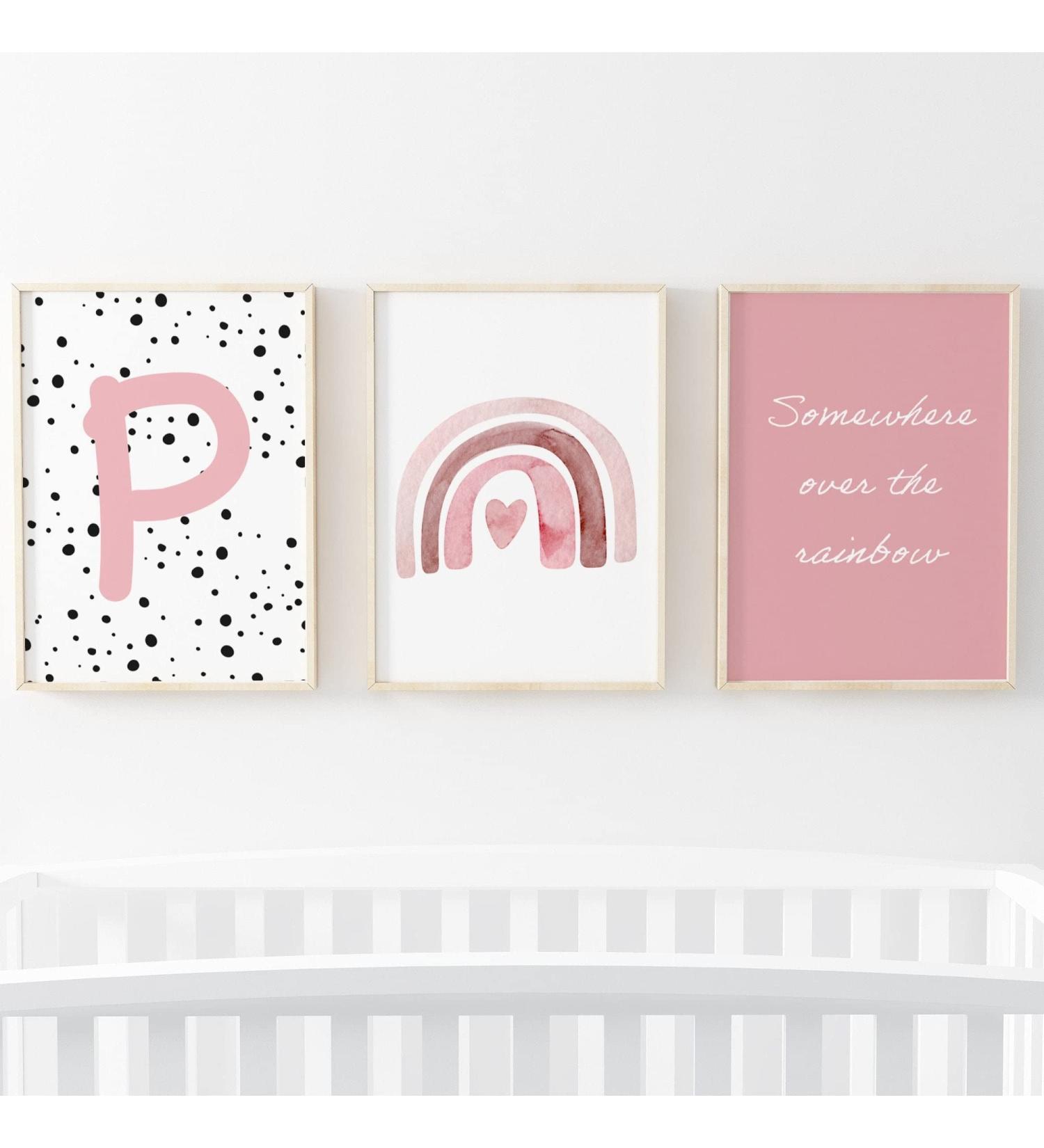 Pompom Prints Set of 3 Girls Bedroom Rainbow Nursery Decor - Scandi Boho Style Playroom Prints (A3 Size) - Buy Online on GoSupps.com