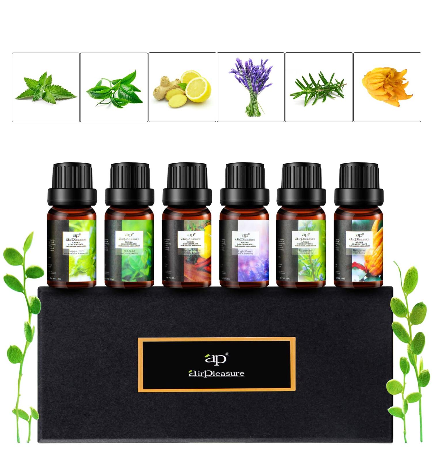 Fresh Essential Oils Set - 6x10ml Aromatherapy Gift Kit for Diffusers & Humidifiers - Tea Tree Lavender Peppermint & More - Buy Online on GoSupps.com