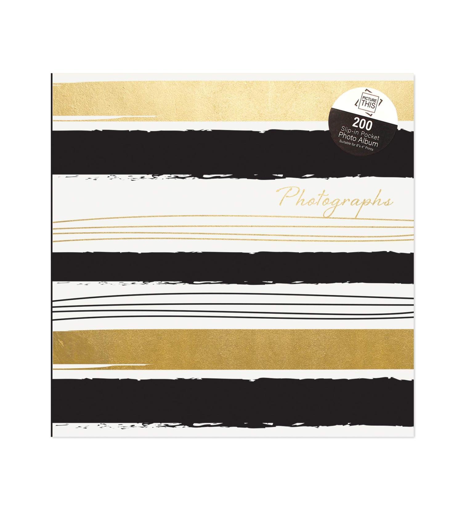 Tallon Black & Gold Stripes 6x4 Photo Album Memo Slip in Holds 200 Photos