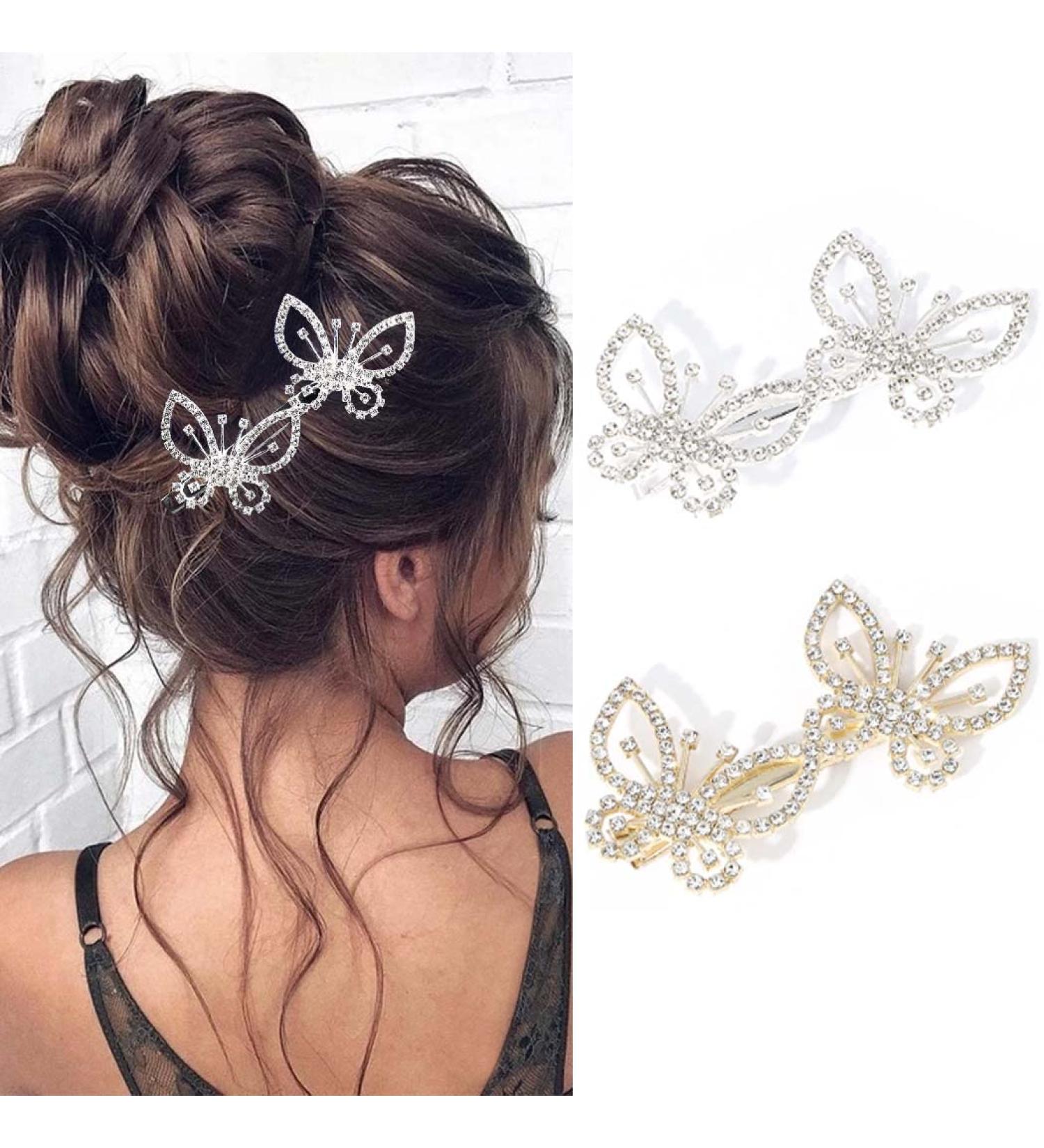 Bartosi Sparkling Rhinestone Butterfly Hair Clips - Pack of 2 | Wedding Hair Accessories for Women and Girls - Buy Online on GoSupps.com