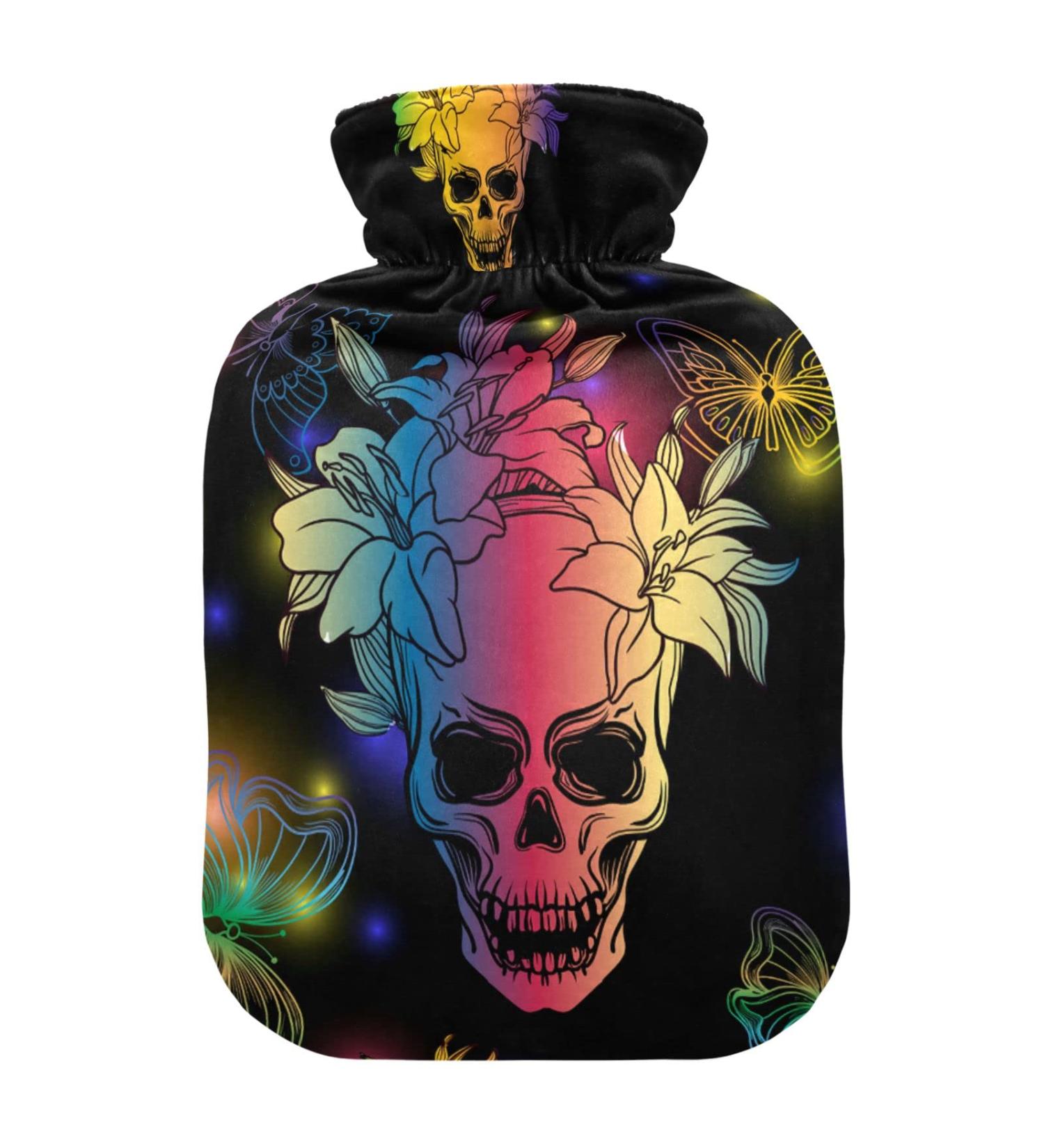 Colorful Skull Hot Water Bottle with Cover - 2L Heating Bag for Pain Relief & Menstrual Cramps - Buy Online on GoSupps.com