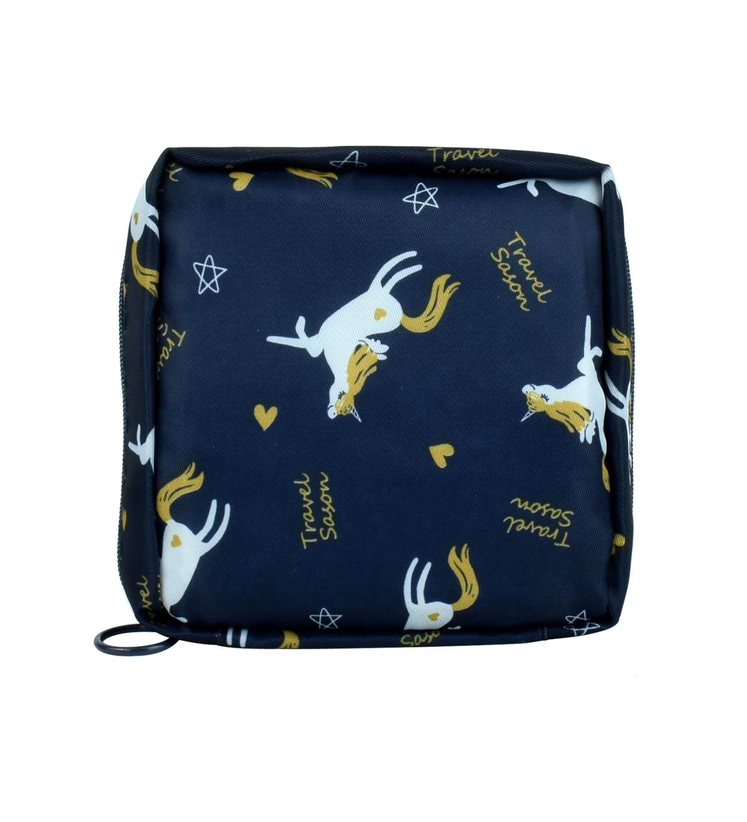 Sanitary Napkin & Menstrual Cup Storage Bag - Portable Pouch for Feminine Hygiene - Tibetan Blue Unicorn Design - Buy Online on GoSupps.com