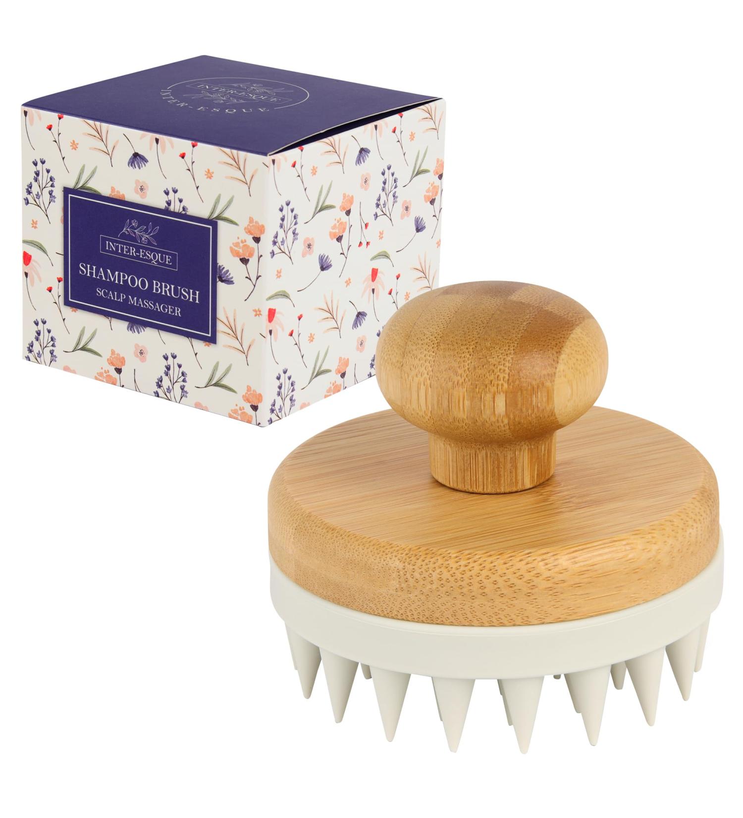 INTER-ESQUE Bamboo Scalp Massager & Shampoo Brush - Gray Head Massage Brush for Ultimate Relaxation & Hair Care - Buy Online on GoSupps.com
