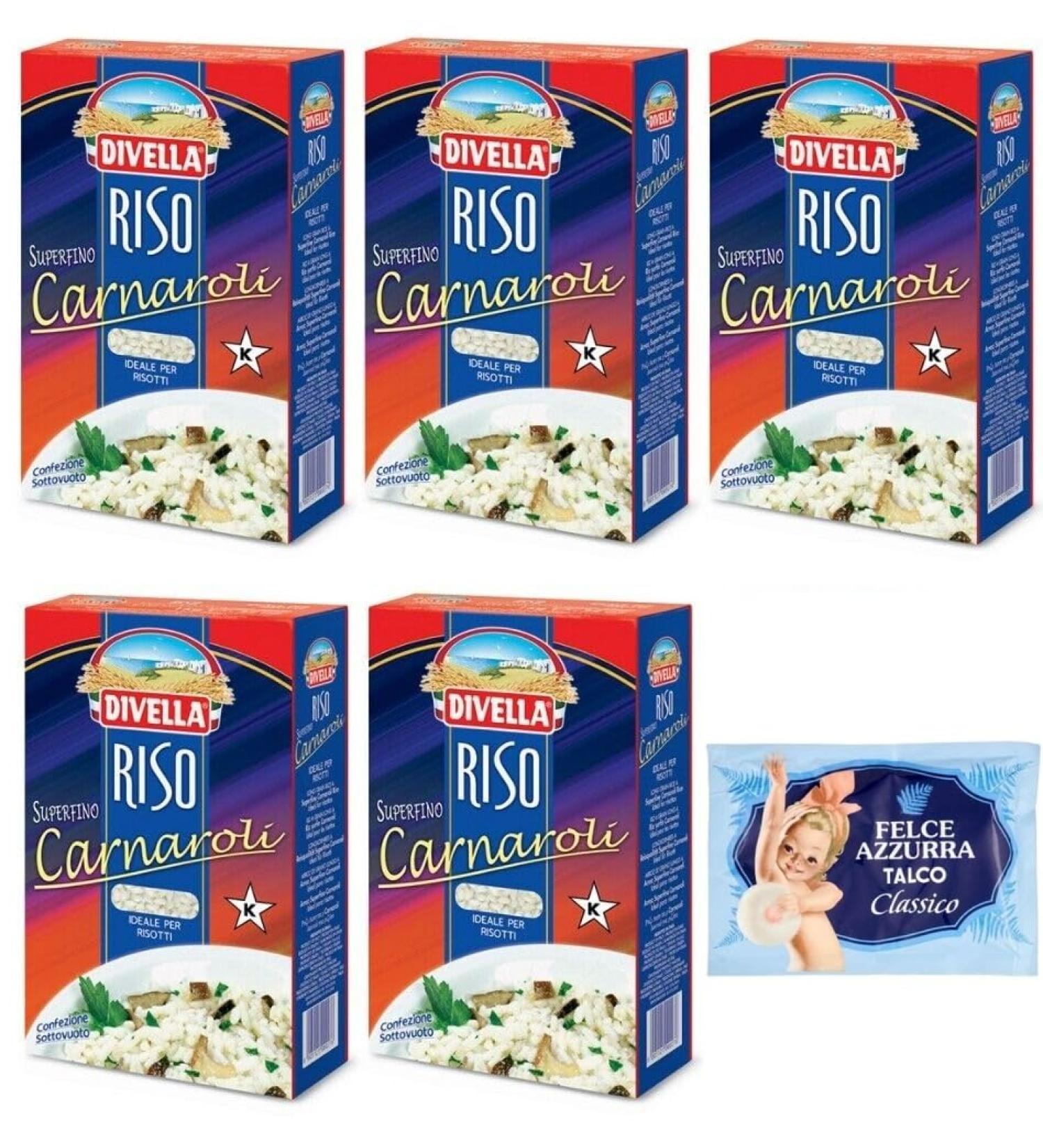 Divella Riz Carnaroli Rice Lot of 5 grains of super fine rice ideal for risottos sous vide packaging of 1 kg + 1 bag of free Felce Azzurra talc 100 g bag - Buy Online on GoSupps.com