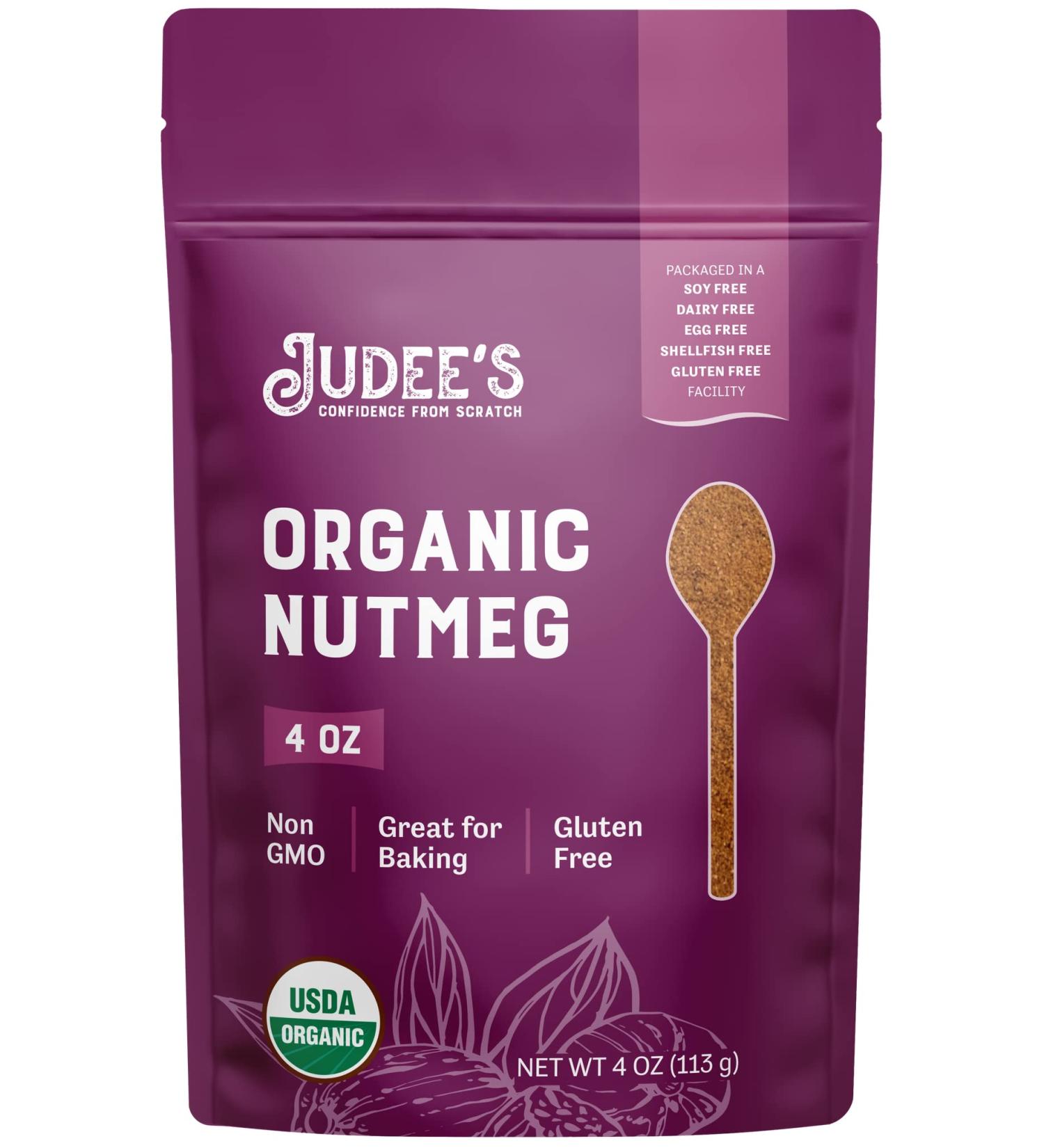 Judee's Organic Nutmeg Powder 4 oz - Non-GMO - Gluten-Free and Keto-Friendly - Great for Spices and Seasonings - Enhance Flavor in Coffee Smoothie or Golden Milk Nutmeg 4 Ounce (Pack of 1) - Buy Online on GoSupps.com