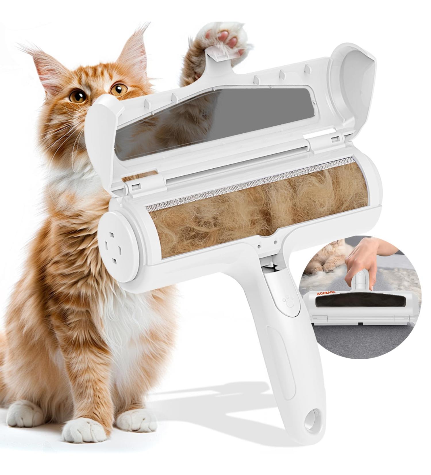ACE2ACE Pet Hair Remover Roller Reusable Lint Roller with Visable Window Dog Cat Hair Remover Brush Surface Fur Removal Tool for Furniture Couch Carpet and Bedding White - Buy Online on GoSupps.com