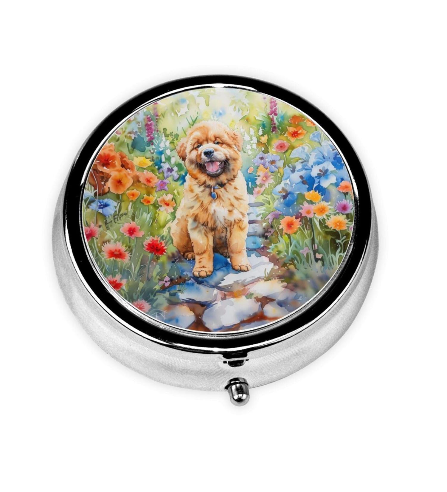 Smiling Chow Chow Puppy Printed Pill Box | Portable Travel Pill Case for Purse | 2.2x1.6in | Perfect Gift for Dog Lovers - Buy Online on GoSupps.com