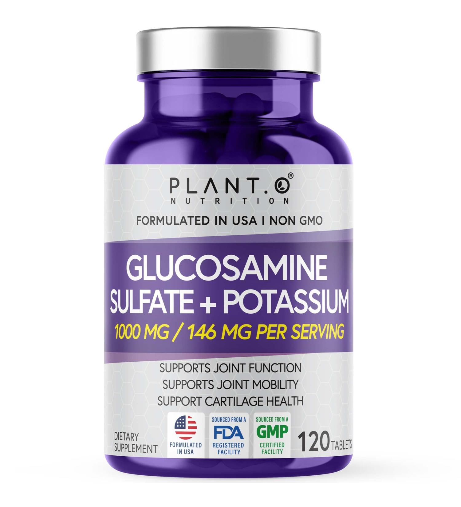 Plant.O Nutrition Glucosamine Sulfate with Potassium - Strong Joint Support Supplement - 120 Tablets - Buy Online on GoSupps.com