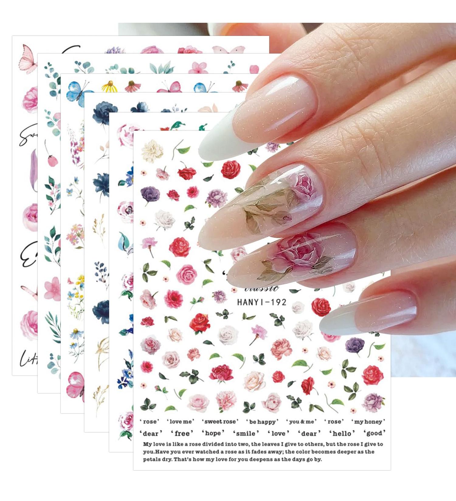 Spring Flower Nail Stickers 18 Sheets Self-Adhesive Nail Decal Summer Floral Nail Art Decoration Design Supplies - Buy Online on GoSupps.com