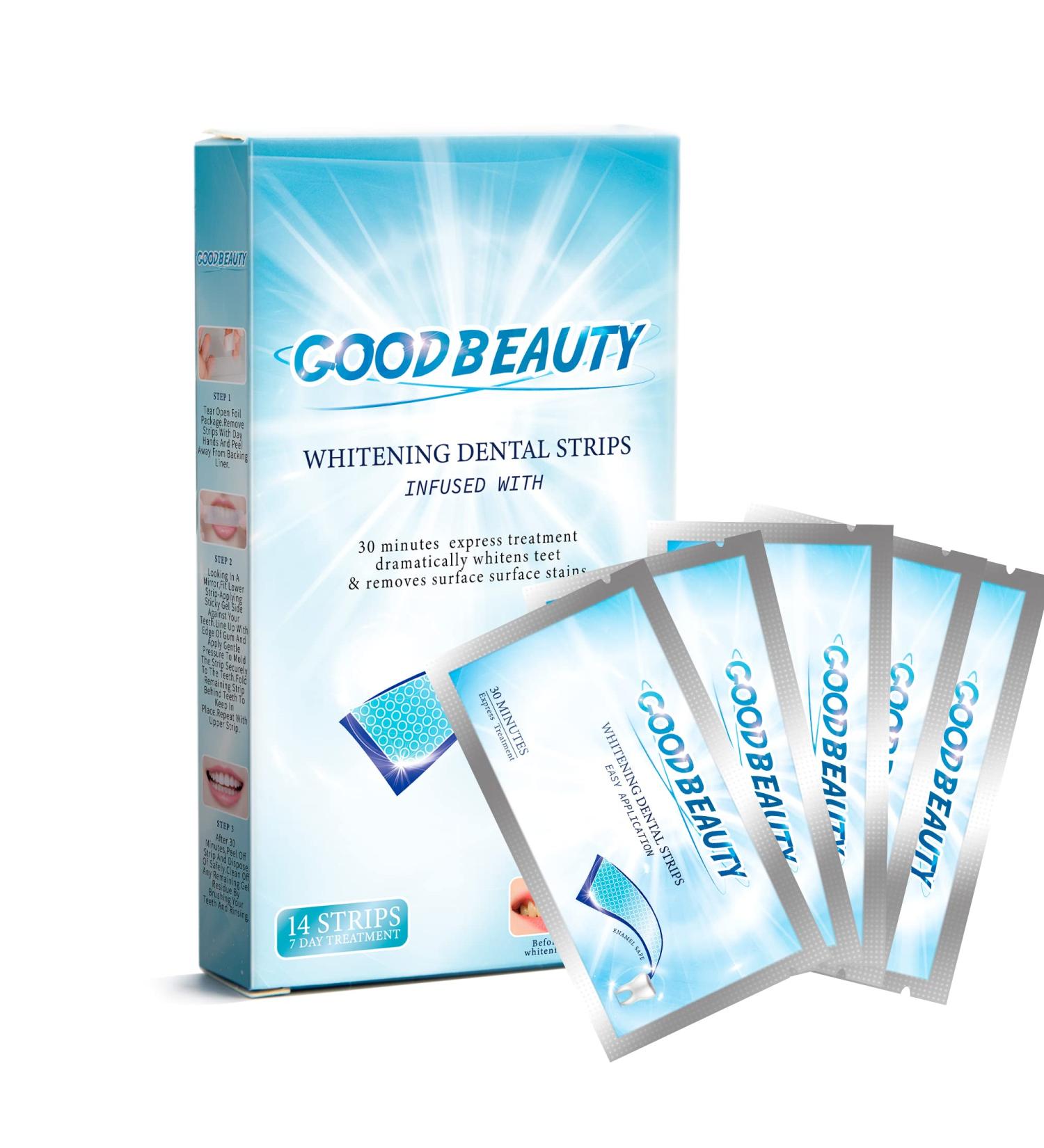 Goodbeauty Teeth Whitening Strip 14 Pcs Non-Sensitive strips Kit to Removes Stain from Smoking Coffee and Soda 7 Sets White Strips for Tooth Whitening 30min Fast-Result Whitener. - Buy Online on GoSupps.com