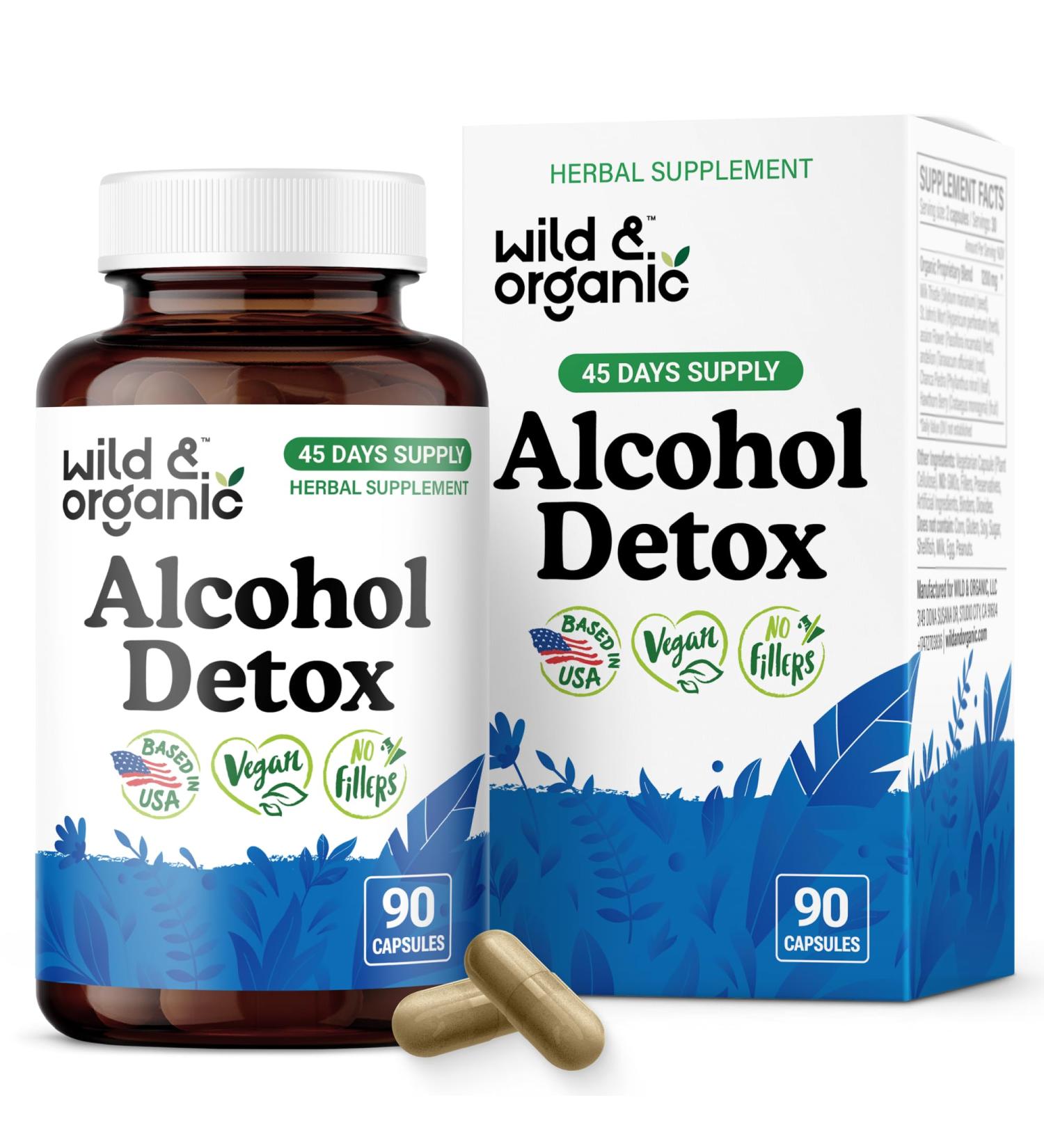 Wild & Organic Alcohol Detox Capsules - Antioxidant Liver & Kidney Support - Herbal Cleanse Supplement with Milk Thistle Dandelion Root & Chanca Piedra - Vegan No Fillers Non-GMO - 90 Count 90 Count (Pack of 1) - Buy Online on GoSupps.com