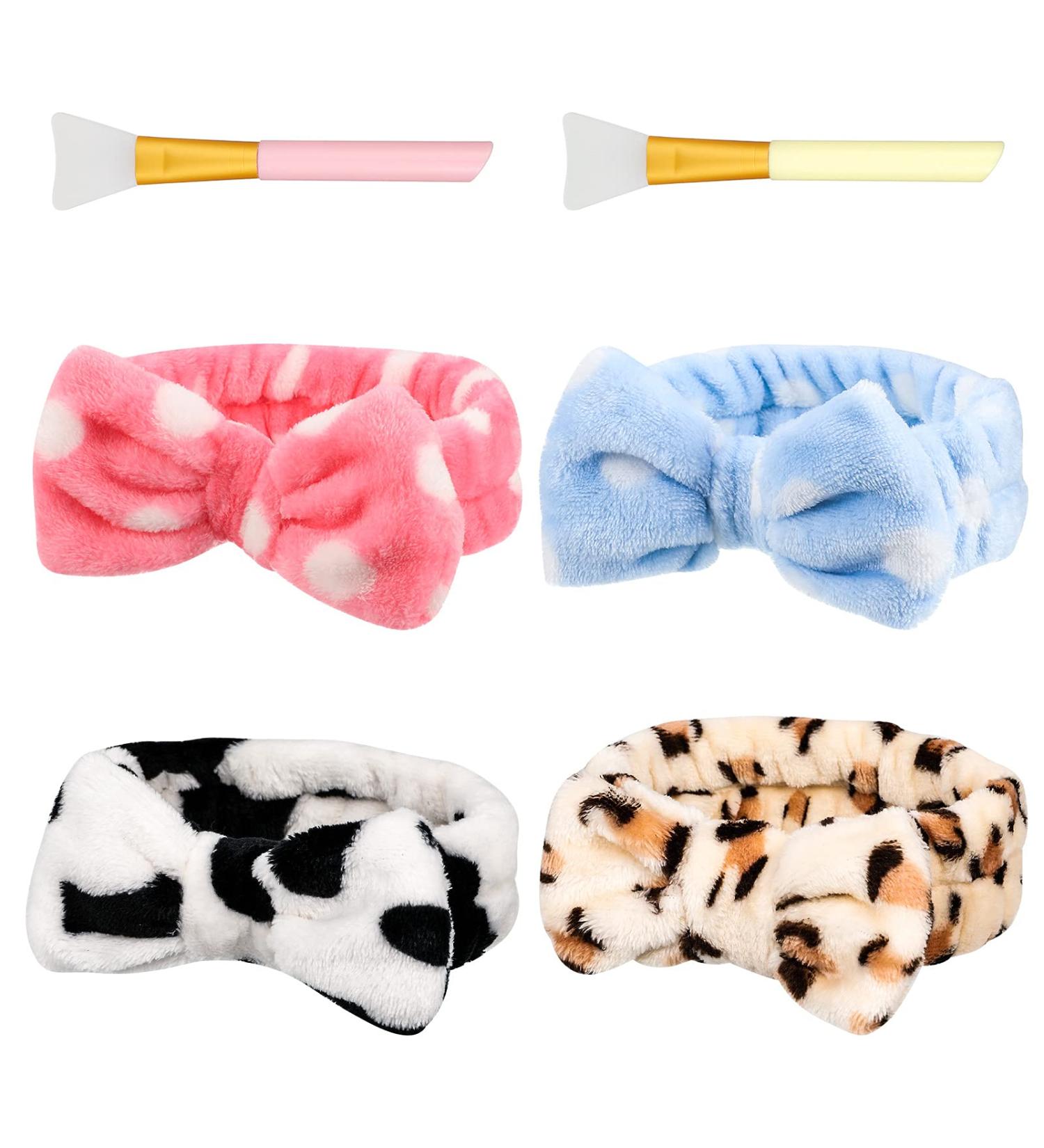 Buy Pop 4-Piece Spa Bowknot Hair Straps & Makeup Brushes - Elastic Herring Band for Shower Face Wash & Skincare Blue | International Shipping Available! - Buy Online on GoSupps.com