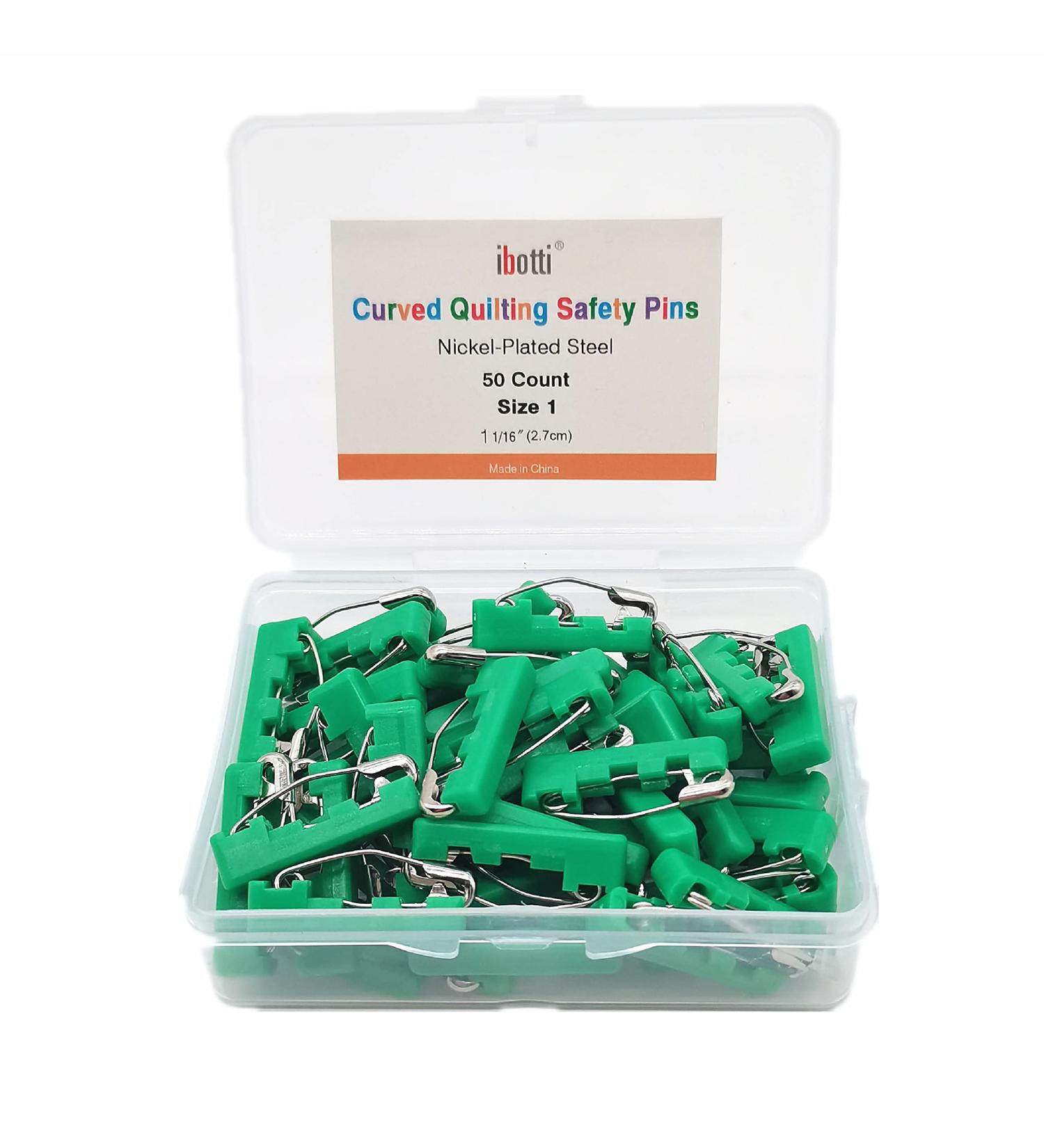 ibotti Curved Safety Pins 50-Count Green - Basting Pins for Quilting Size 1 with Grip Covers - Buy Online on GoSupps.com
