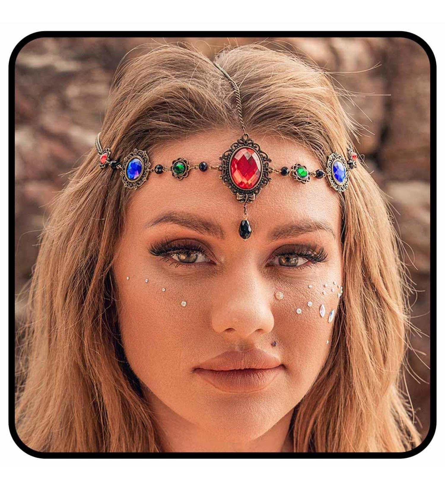 Zoestar Vintage Head Chain Gold Crystal Headpiece Baroque Forehead Tassel Headband Halloween Festival Costume Hair Accessories for Women and Girls - Buy Online on GoSupps.com