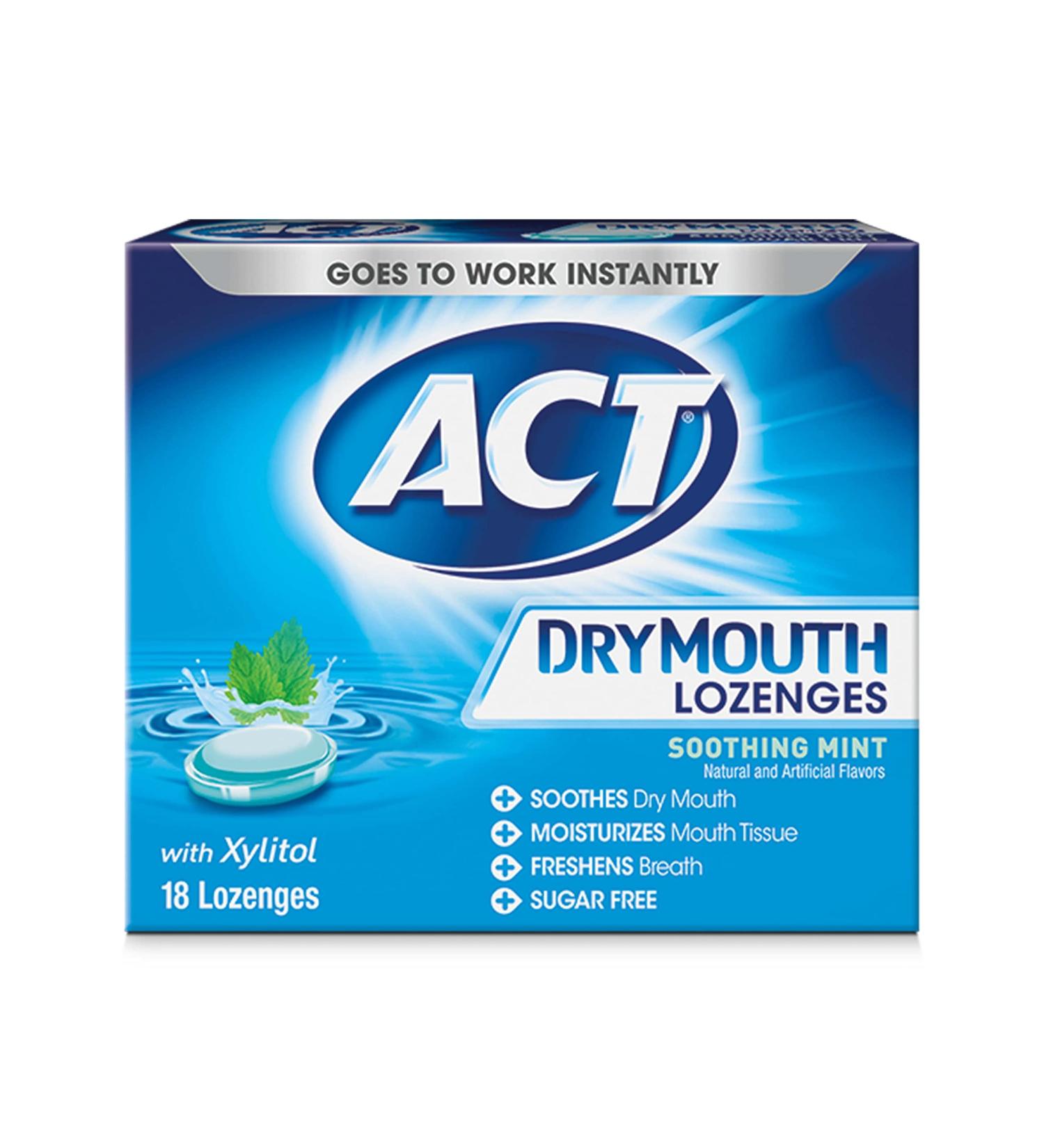 ACT Dry Mouth Lozenges with Xylitol - Soothing Mint, 18 Count (Pack of 6) - Buy Online on GoSupps.com