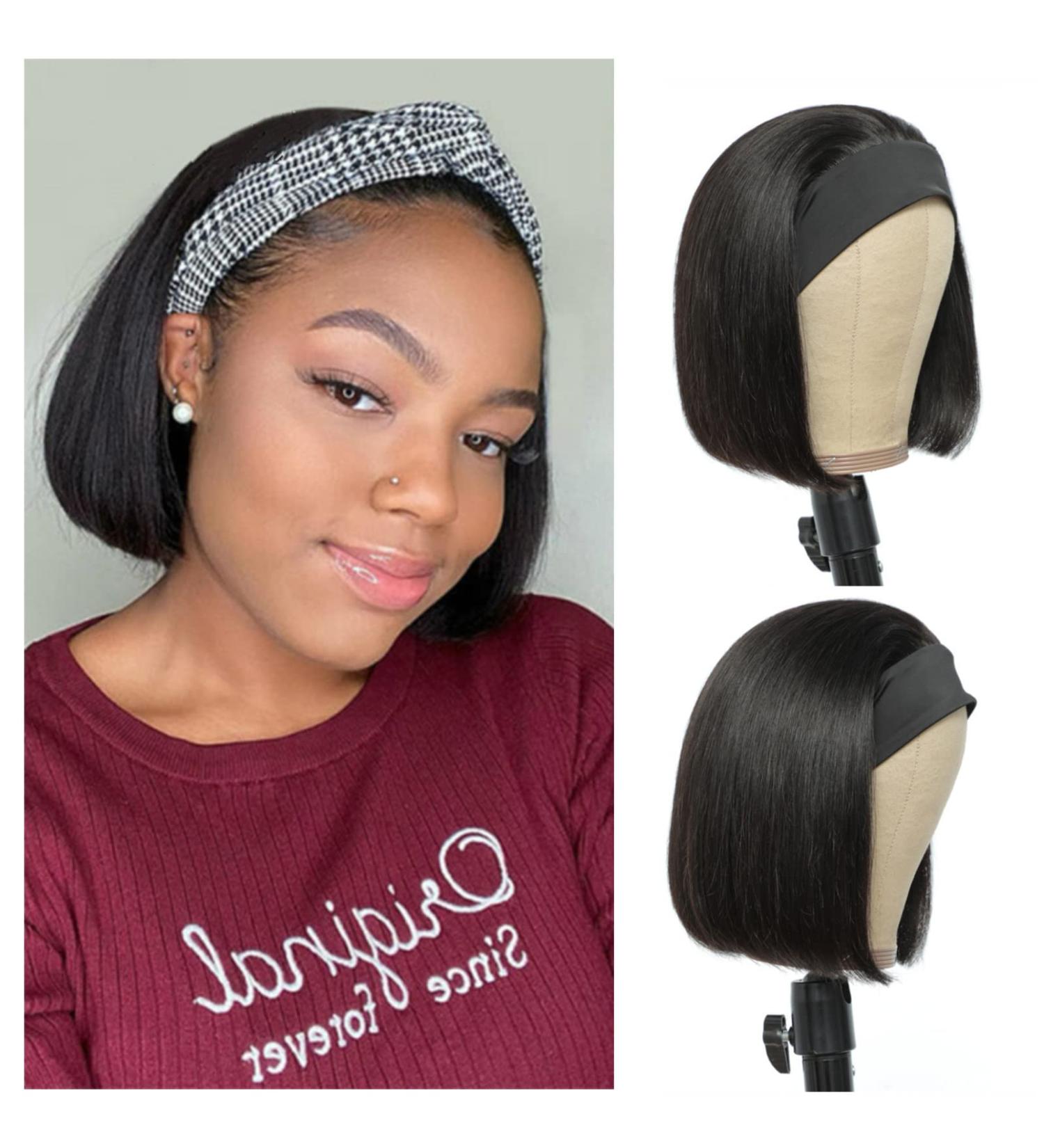 Beautier Short Bob Headband Wig - Human Hair Straight Bob Wig for Black Women (8 Inch) - Buy Online on GoSupps.com