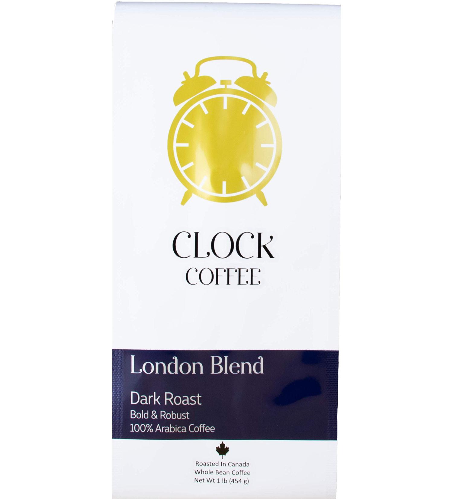 Clock Coffee London Blend Dark Roast Whole Bean 1 lb (454 g) 100% Arabica Coffee 454 g (Pack of 1) Dark Roast - Buy Online on GoSupps.com