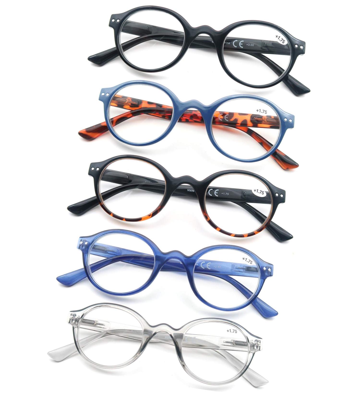 Reading Glasses 1.25 Readers 5 Pack - Lightweight Round Eyeglasses for Women Men - Flexible Spring Hinge - Mix Color 5 Pair Set - Buy Online on GoSupps.com