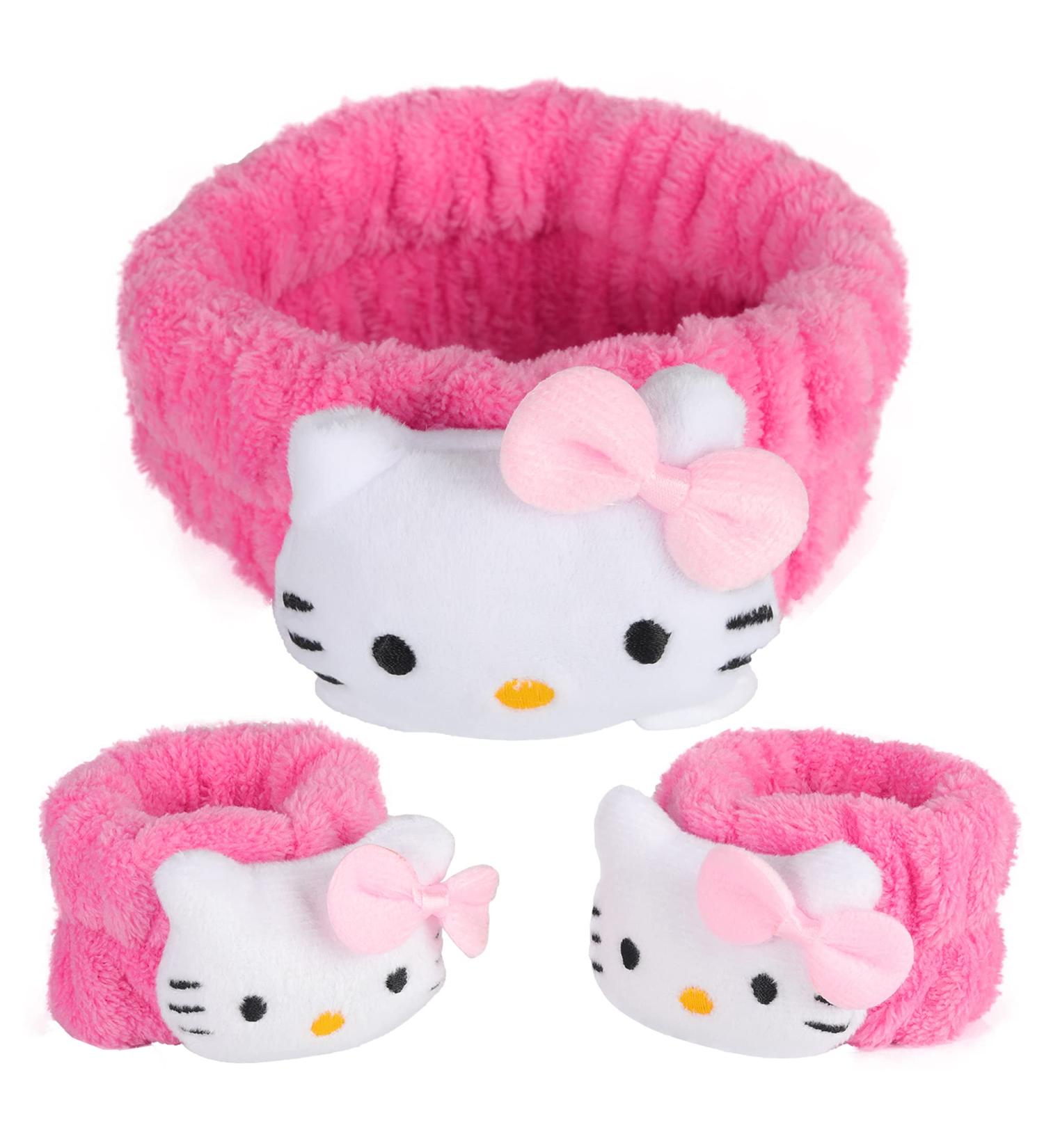 Cute Cartoon Spa Headband and Wristbands Set for Girls and Women - Pink Makeup Headband Set for Bath, Shower, and Beauty - Buy Online on GoSupps.com
