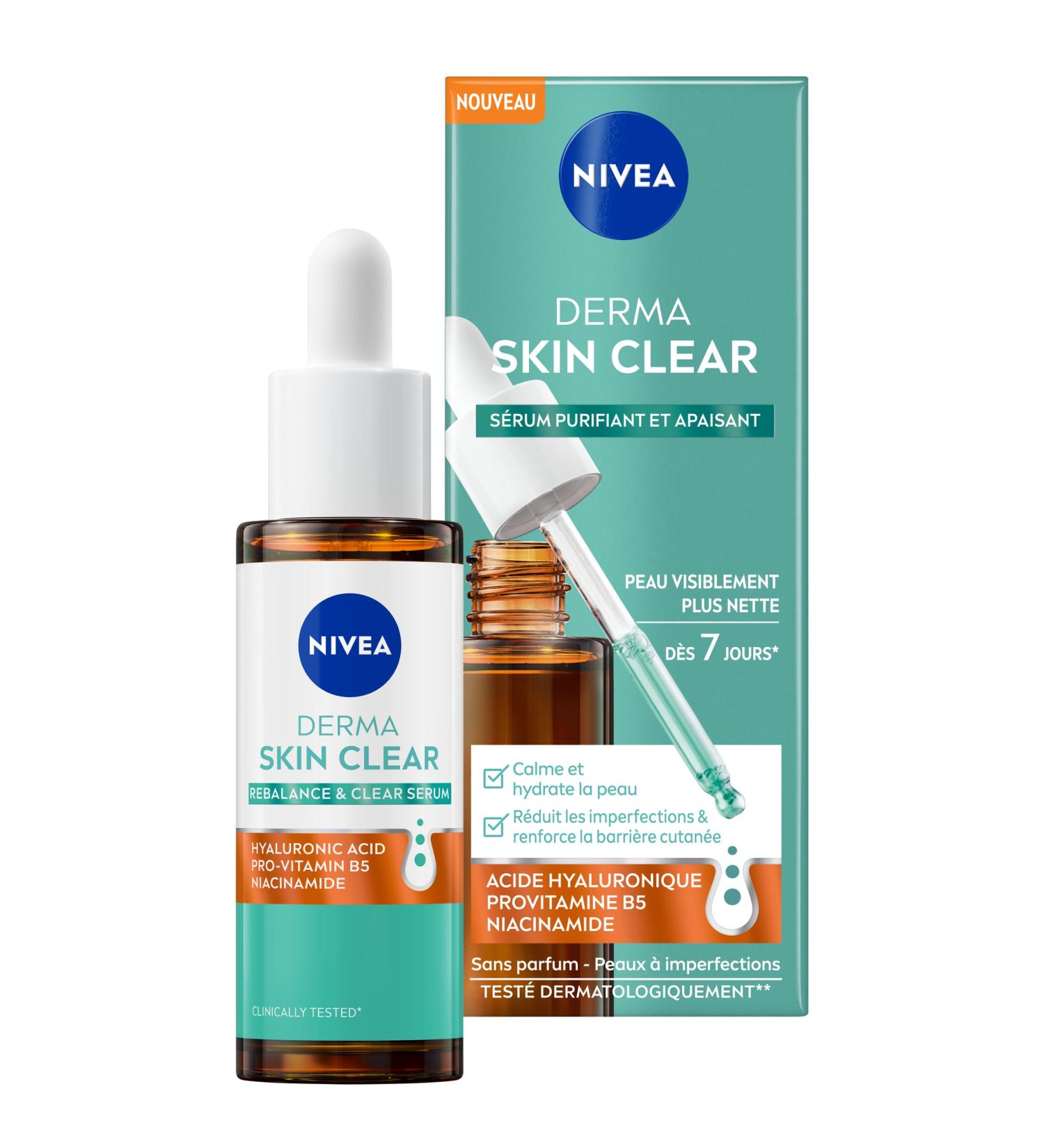 Beiersdorf NIVEA Derma Skin Clear Serum Face Purifying & Soothing Facial Serum Skincare With Hyaluronic Acid and Niacinamide 30ml - Buy Online on GoSupps.com