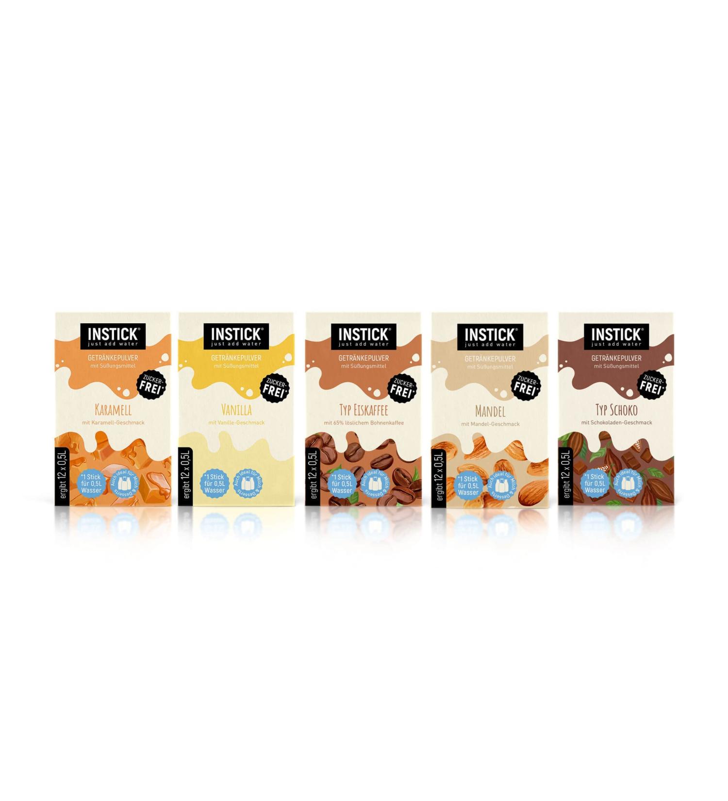 Intick Sugar-Free Instant Drink Bundle - 6 Varieties for Milk & Alternatives | Vegan Low Calorie Vitamin C | 5x12 Sticks - Buy Online on GoSupps.com