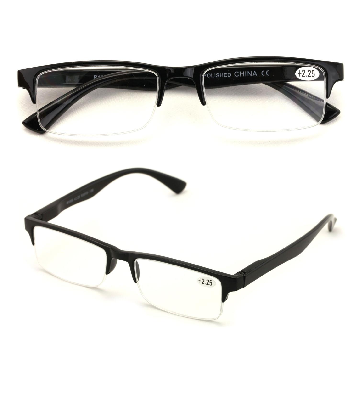 2 Pairs Rectangular Half Rim Reading Glasses - Simple Classic Reader (Black 1.50)