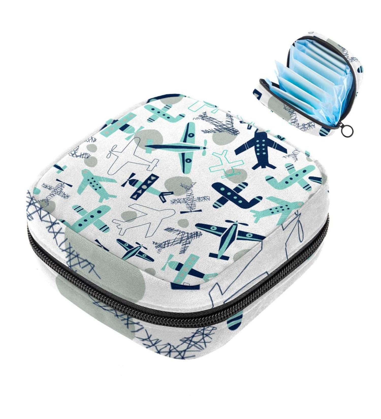 Retro Cartoon Aircraft Sanitary Napkins & Menstrual Cup Storage Bag - Portable Zipper Pouch for Teen Girls & Women - Buy Online on GoSupps.com